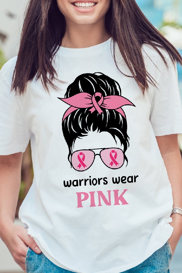Breast cancer svg, messy bun with awareness pink ribbon