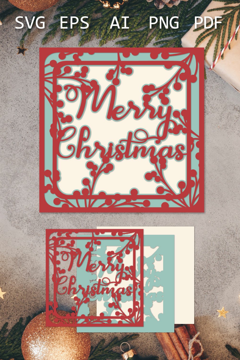 Christmas SVG Layered card, Christmas card SVG, Paper cut 3D