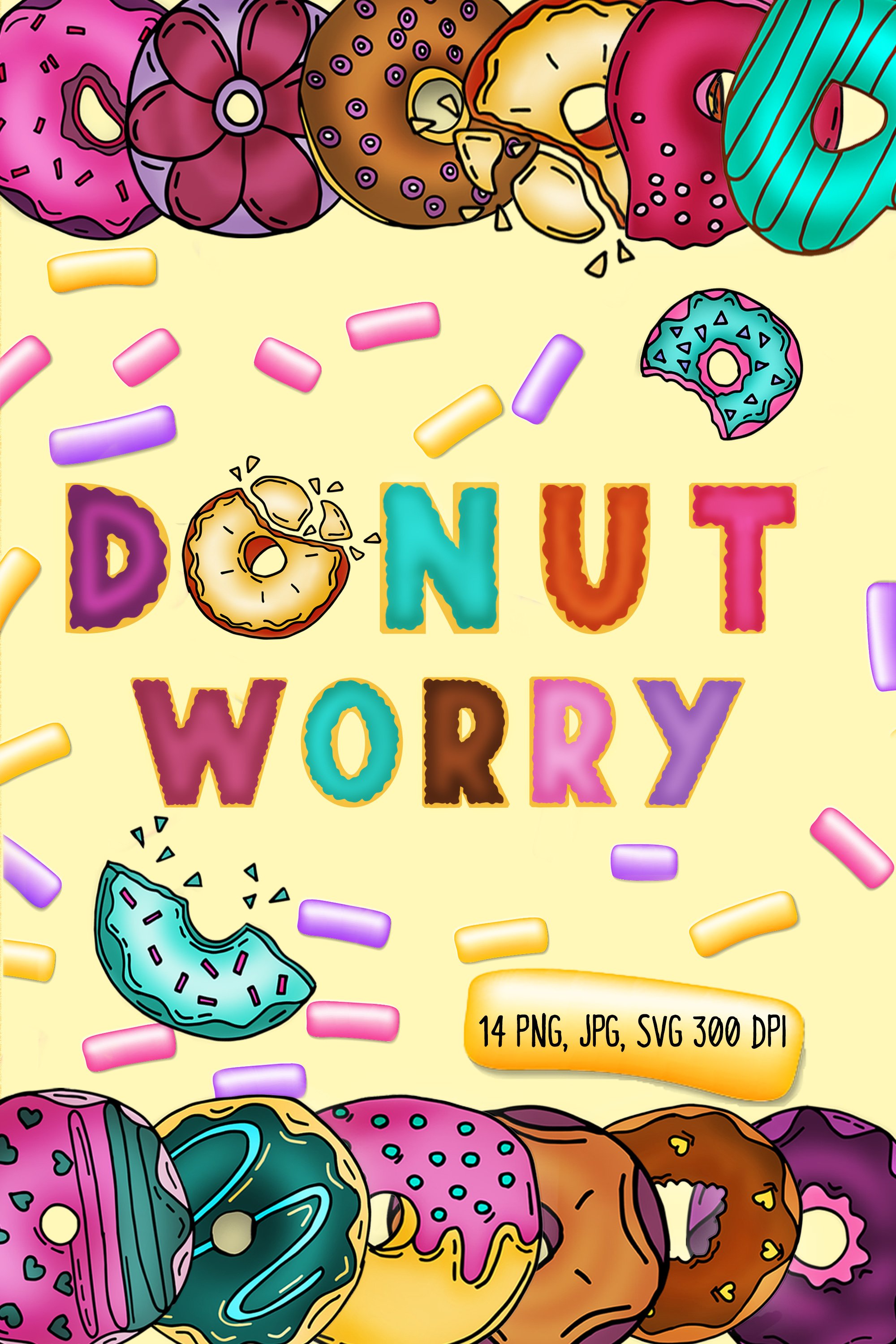 14 donut worry bundle SVG PNG JPG