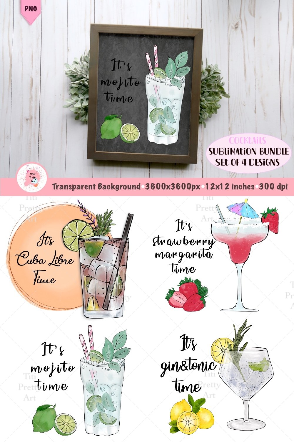 Tropical Cocktails Sublimation Bundle PNG