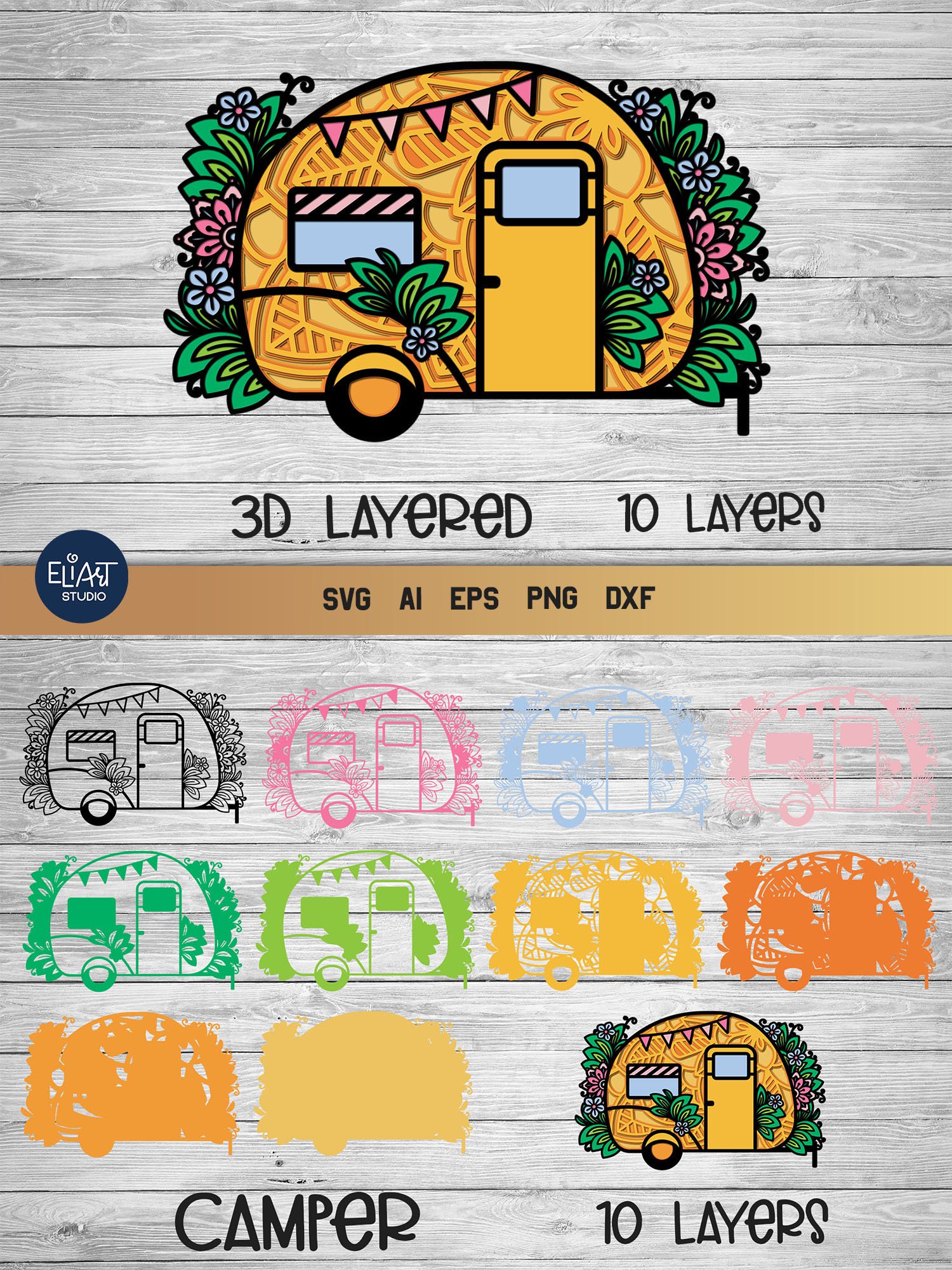 Camper SVG | 3D Layered SVG Camping | Camp Life SVG