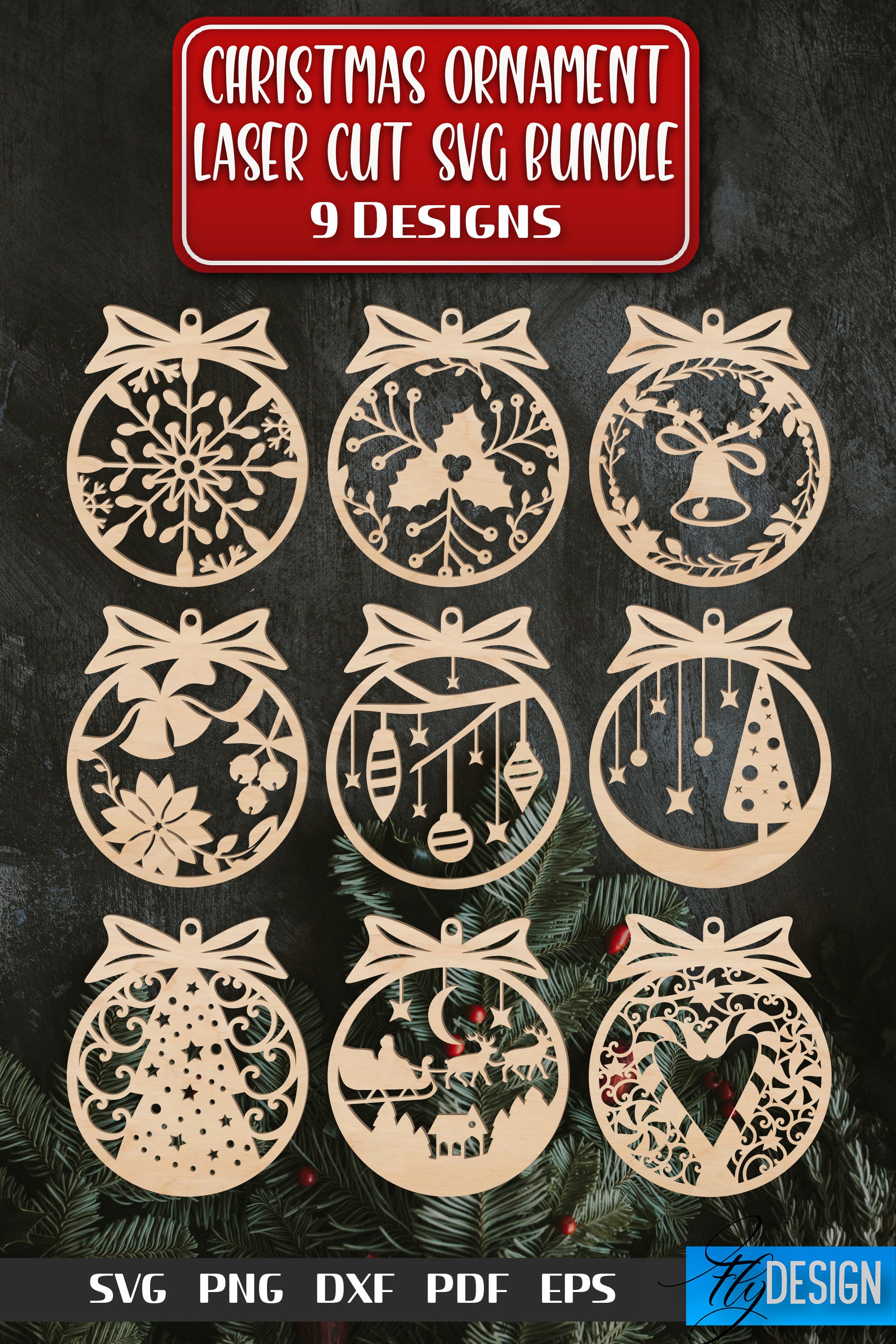 Christmas Ornament SVG Bundle | Laser Cut Files (2268476)