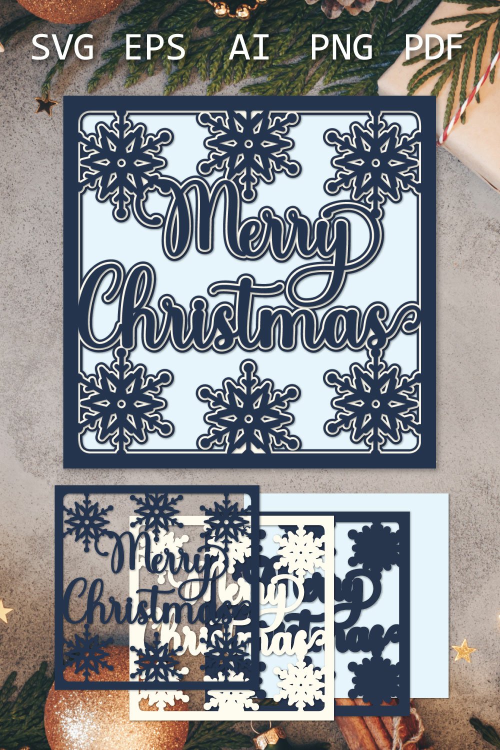 Christmas SVG Layered card, Christmas card SVG, Paper cut 3D