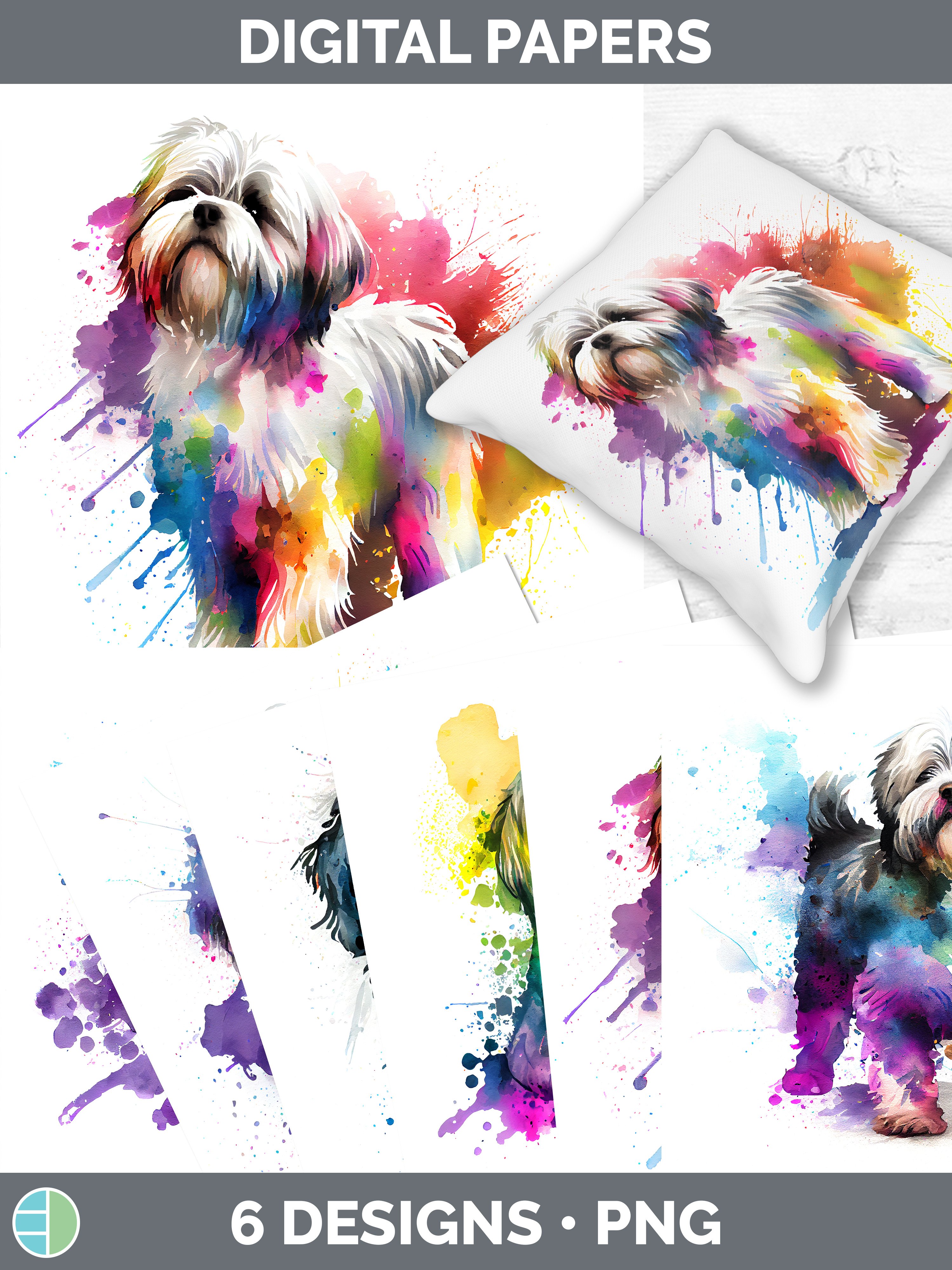 Rainbow Havanese Dog Paper Backgrounds | Digital Scrapbook P