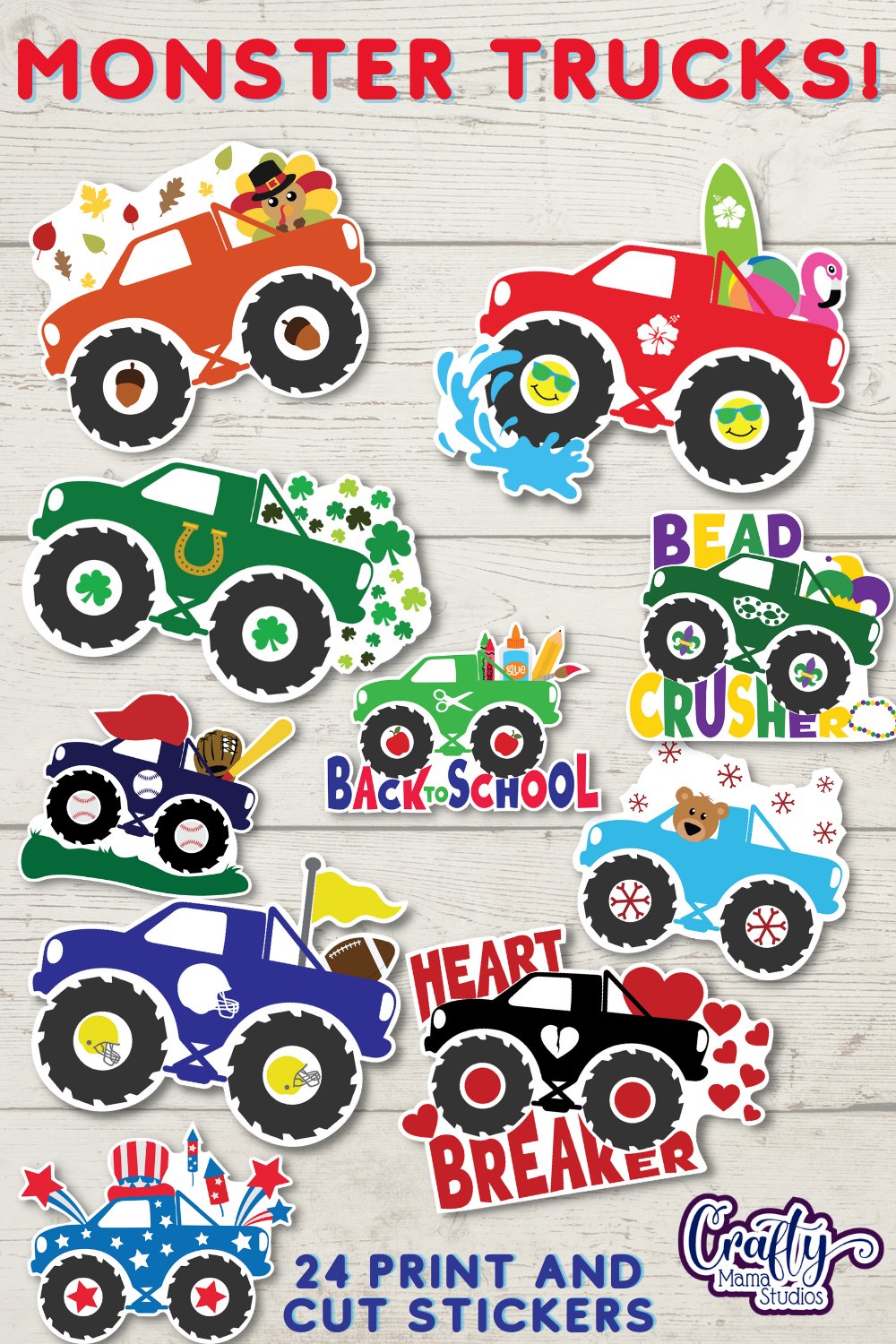 Monster Truck Sticker Bundle Kids Decals