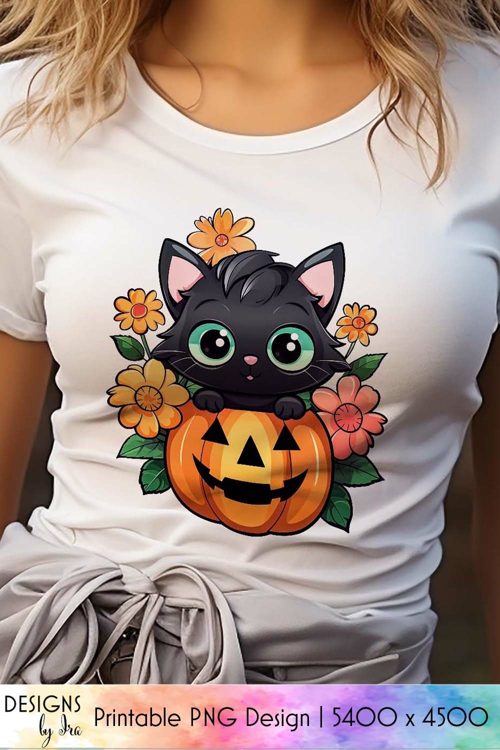 Halloween Cat With Carved Pumpkin Printable PNG