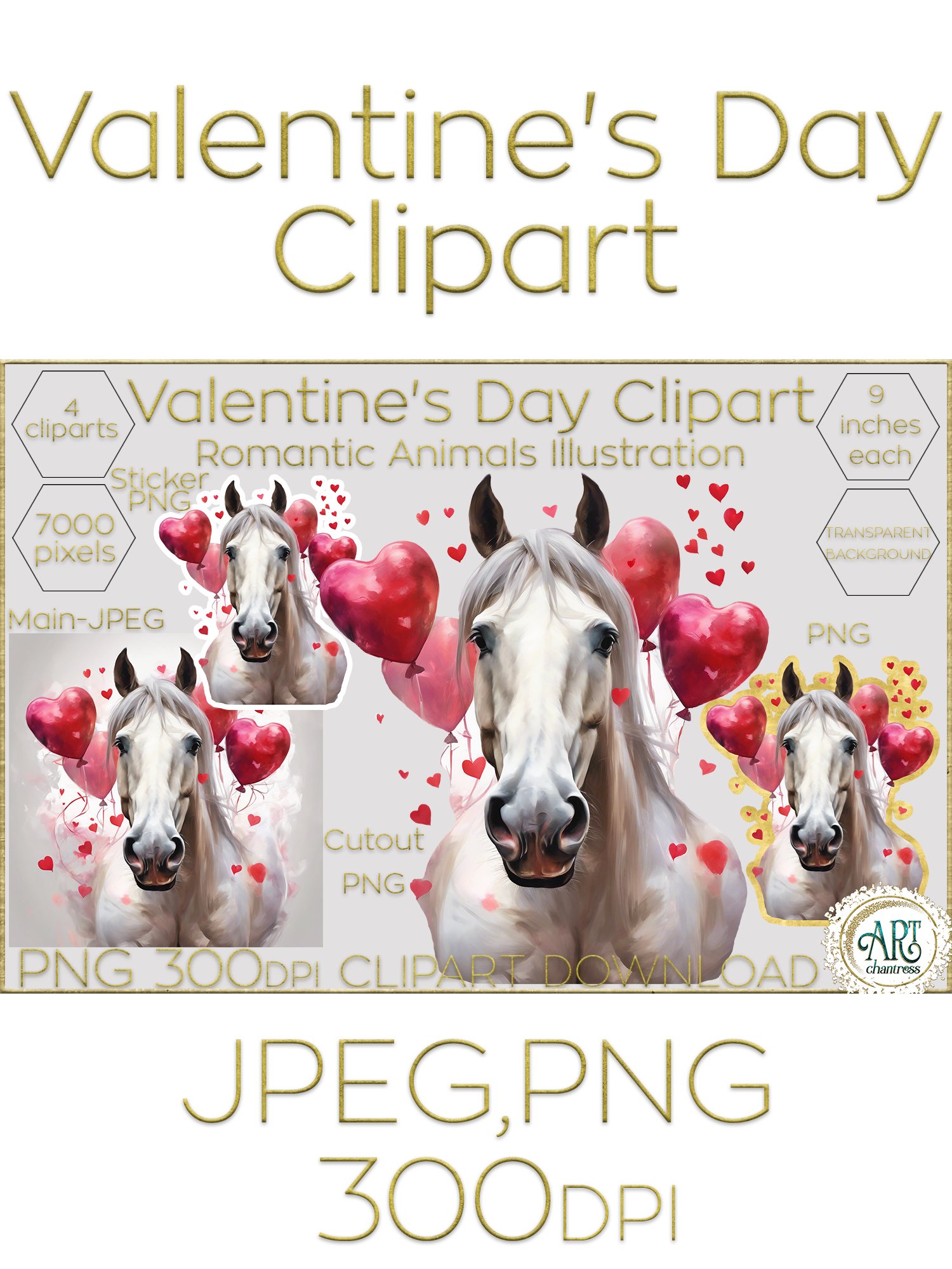 Valentines Day Animal Clipart Horse Love Heart Balloons PNG