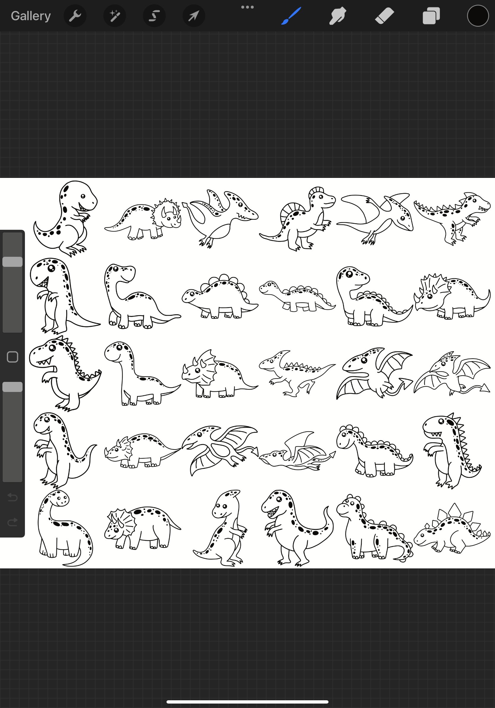 Cartoon Dinosaurs Outlines Set 1 Procreate Brush Stamps, 30