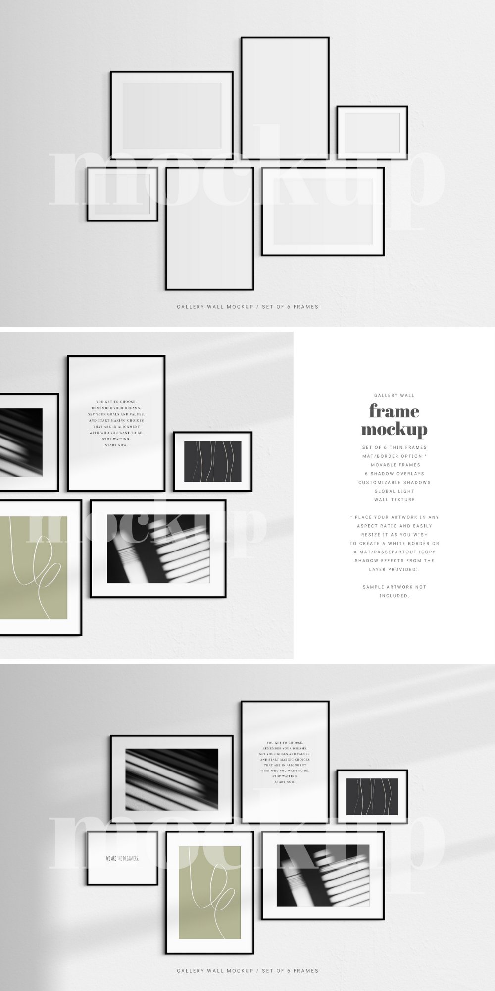 Gallery Wall Frame Mockup | Set of 6 Frames | Black
