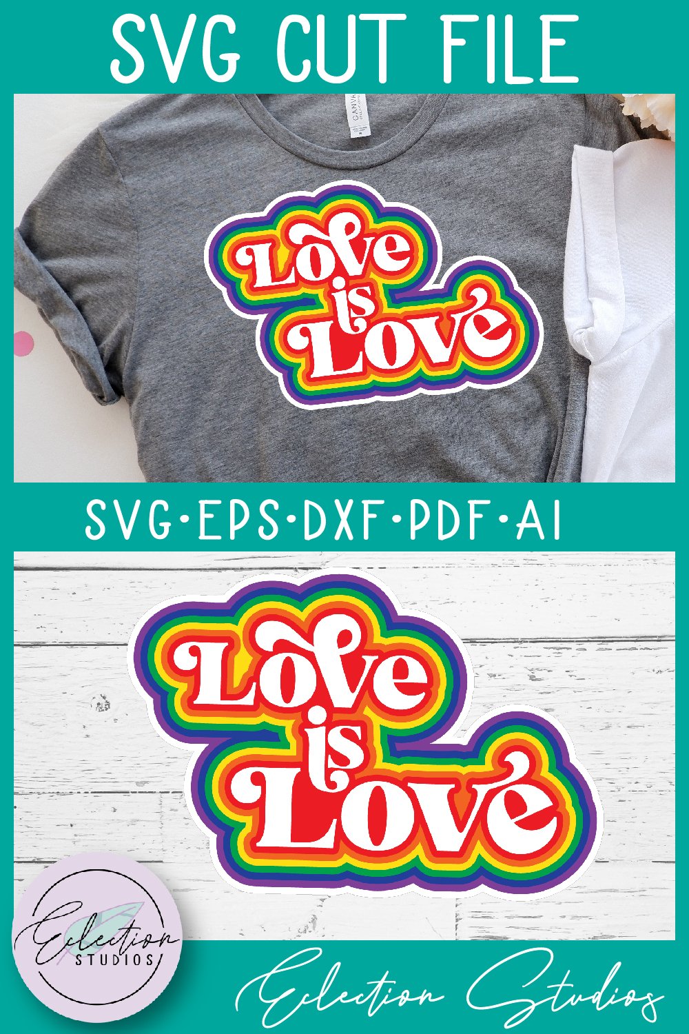Retro Rainbow Love Is Love, LGBTQ Pride Sign SVG