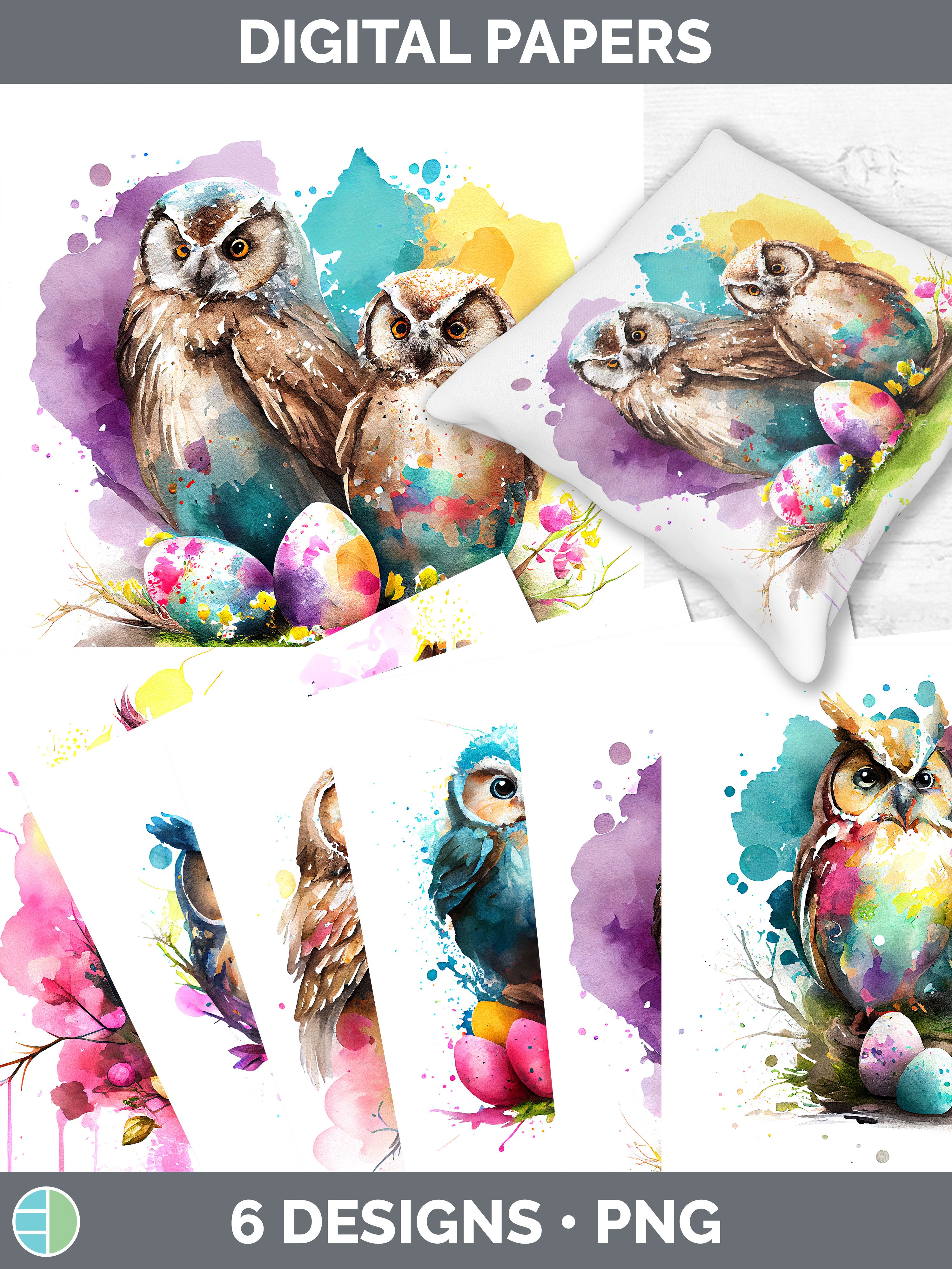 Easter Owl Bird Paper Backgrounds | Digital Scrapbook Papers