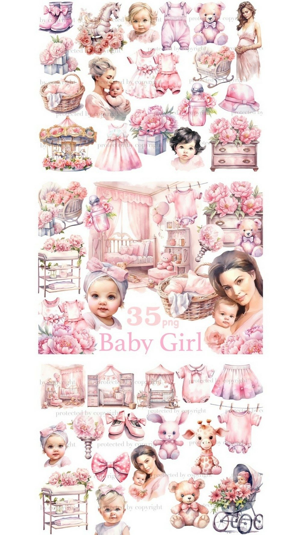 Baby Girl Clipart Bundle | Newborn Baby Clipart Set