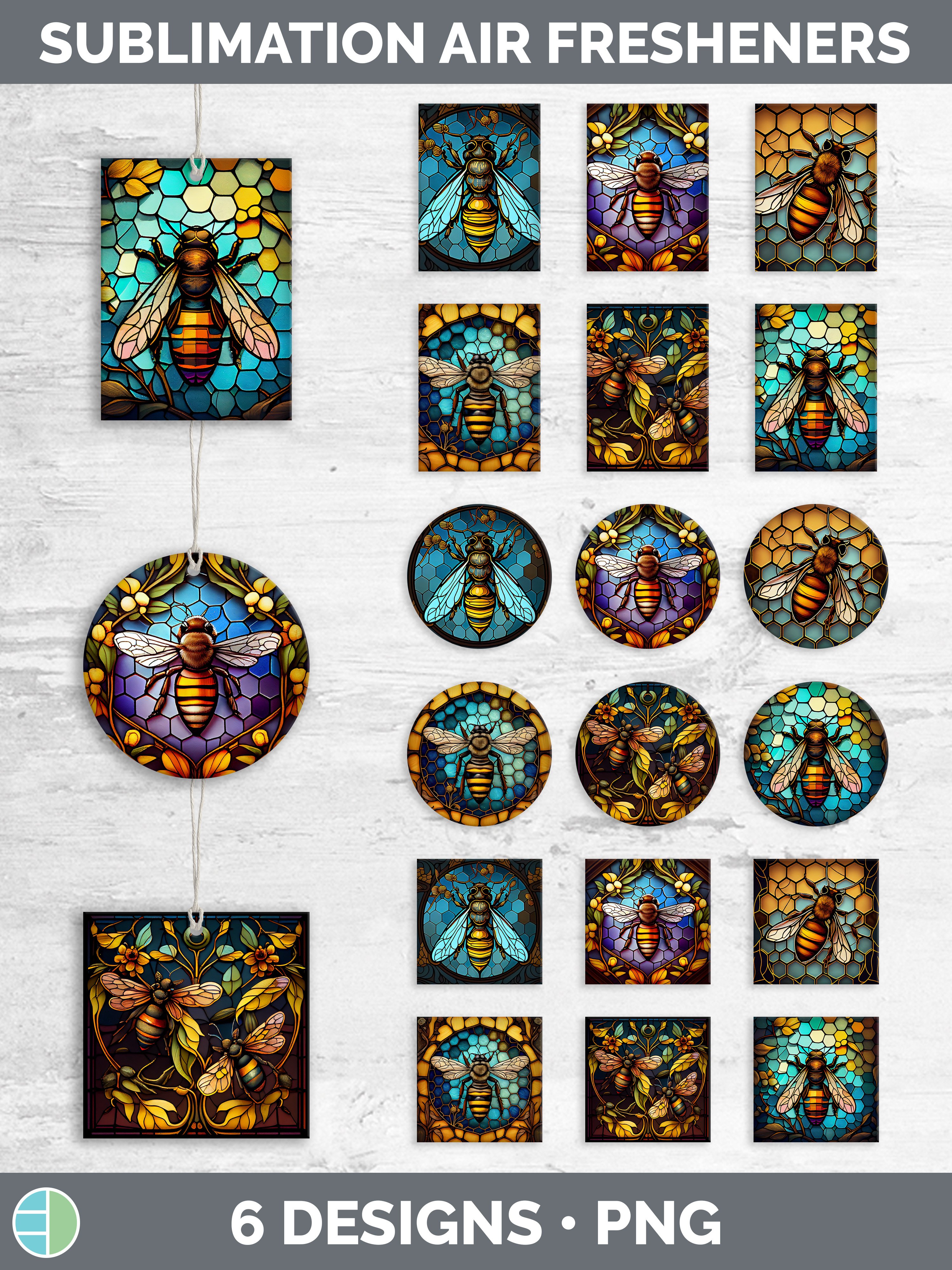 Stained Glass Bees Air Freshener | Sublimation Car Freshener