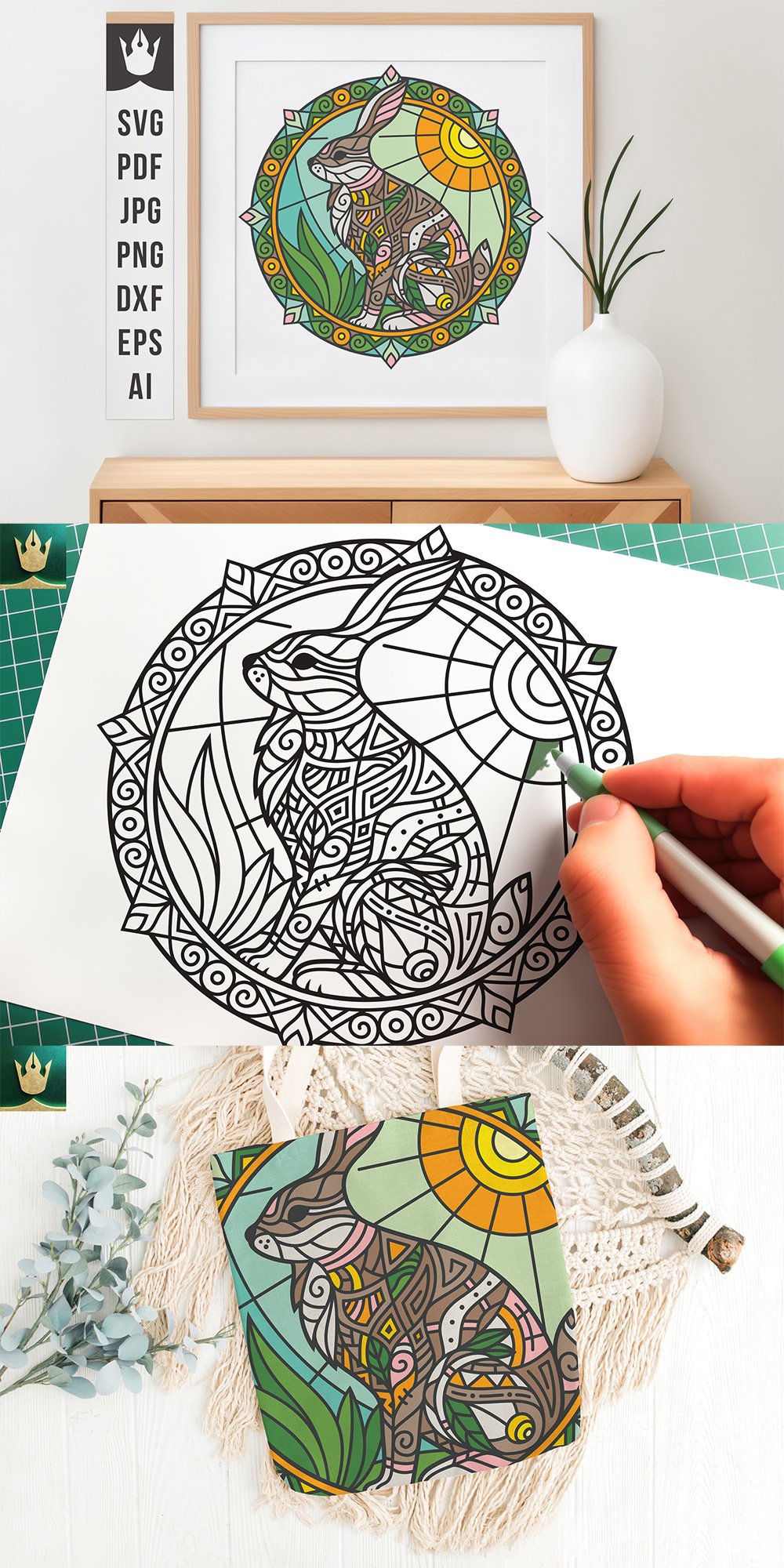 Mandala V4 | Rabbit SVG Illustration | Printable Art