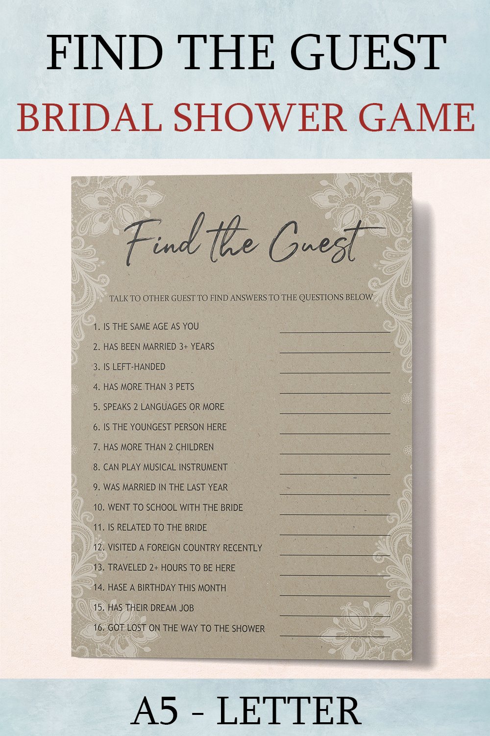 Find the Guest Party Game, Wedding Shower Game Printable