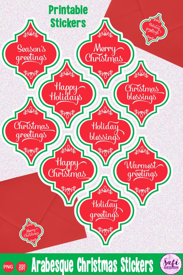 Arabesque Christmas Greetings Printable Stickers for Cricut
