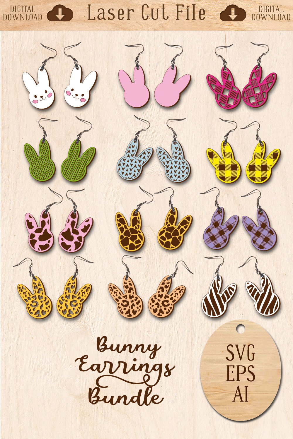 Easter Bunny Earrings Bundle SVG Laser Cut file - 12 Designs