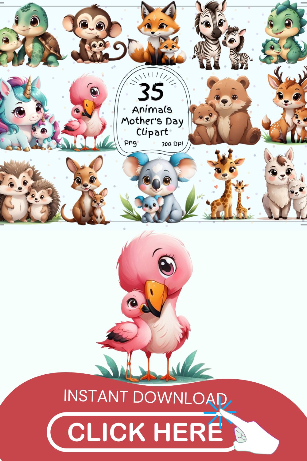 35 Mother's Day Animal Moms Clipart