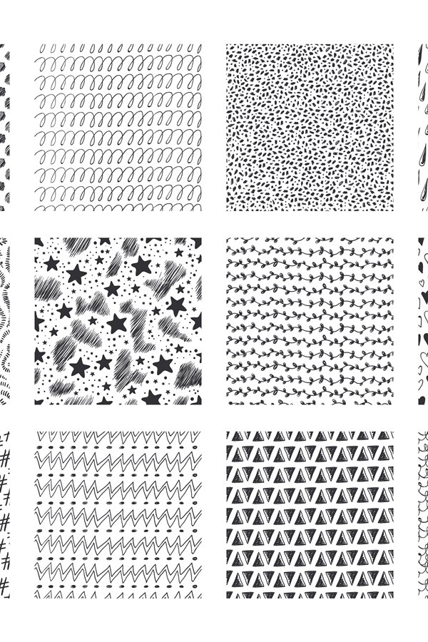Hand drawn textures. Ink brush patterns with simple and grun