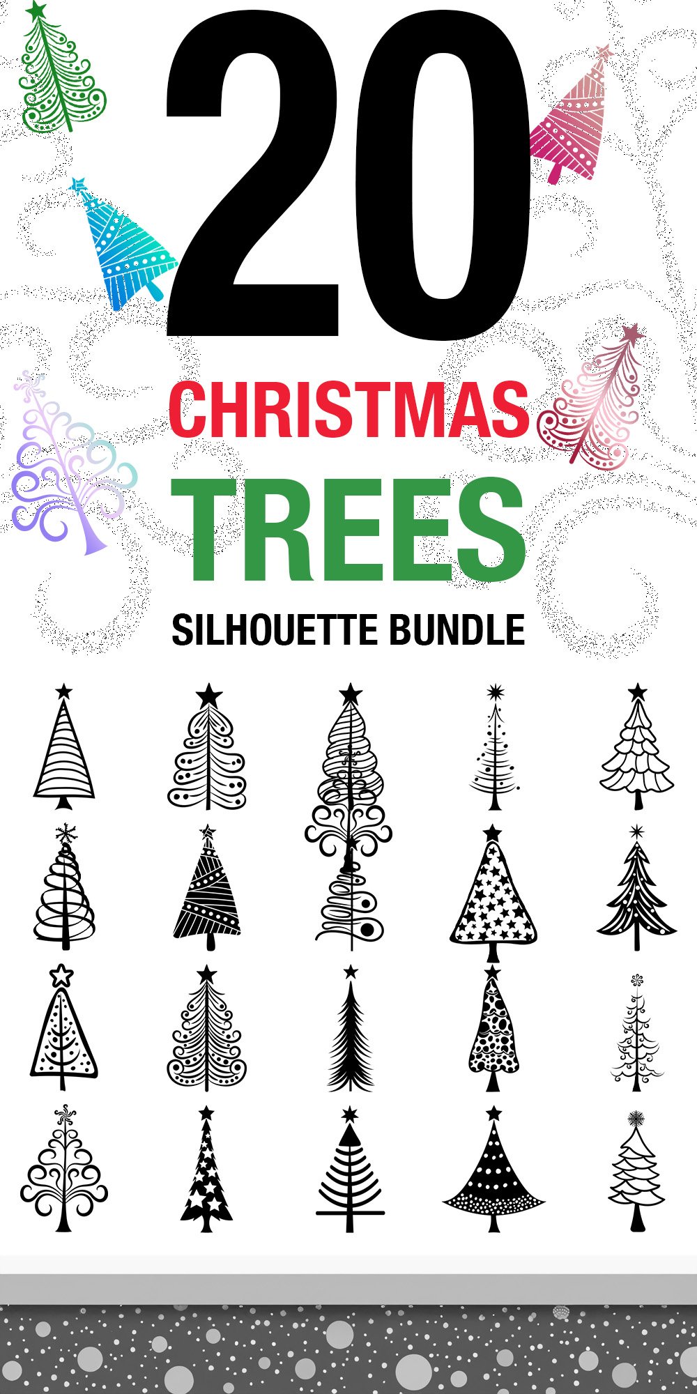 Set of Christmas Tree silhouette for festive new year design