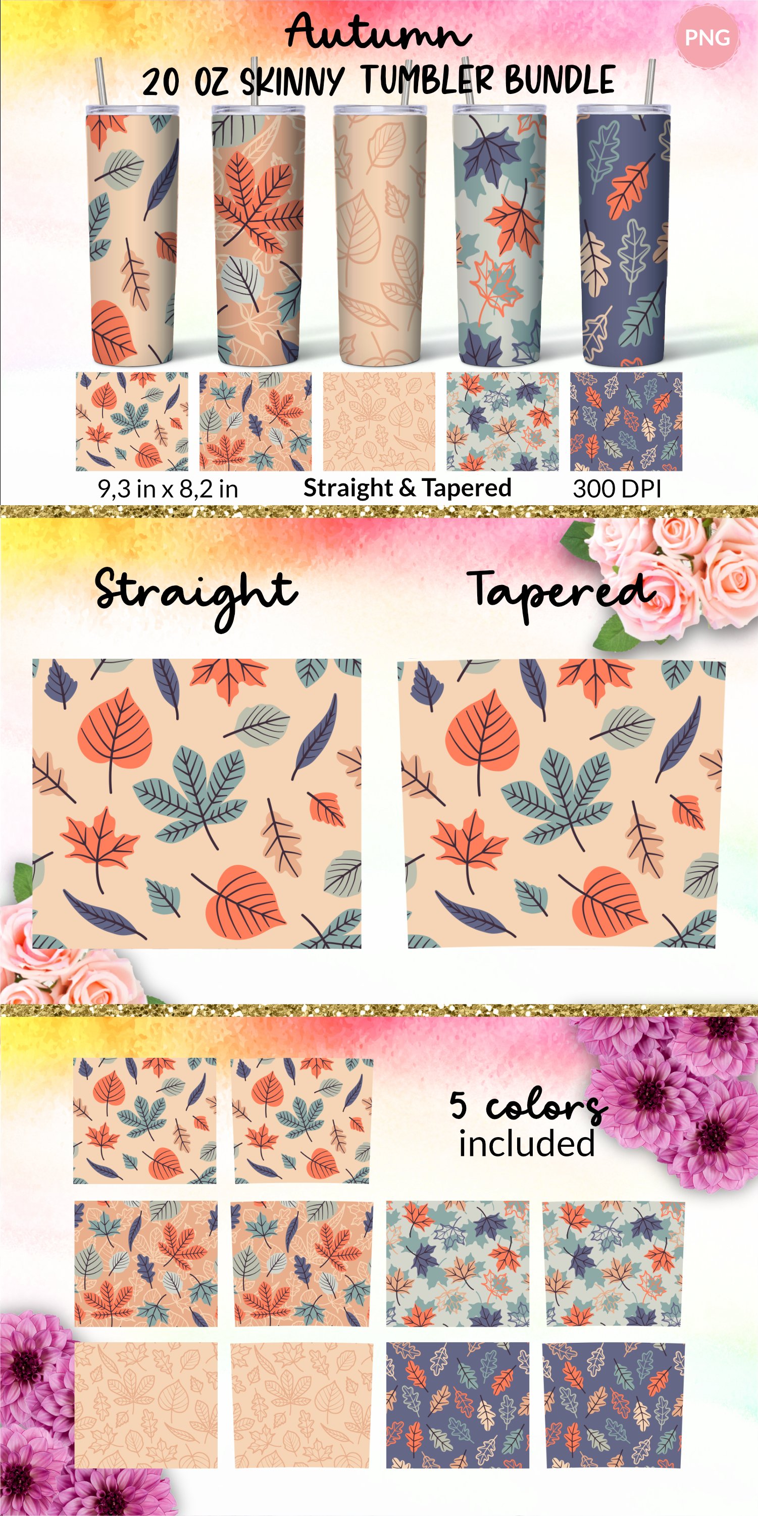 Fall Tumbler Sublimation Wrap Bundle 20oz Tumbler Design Png