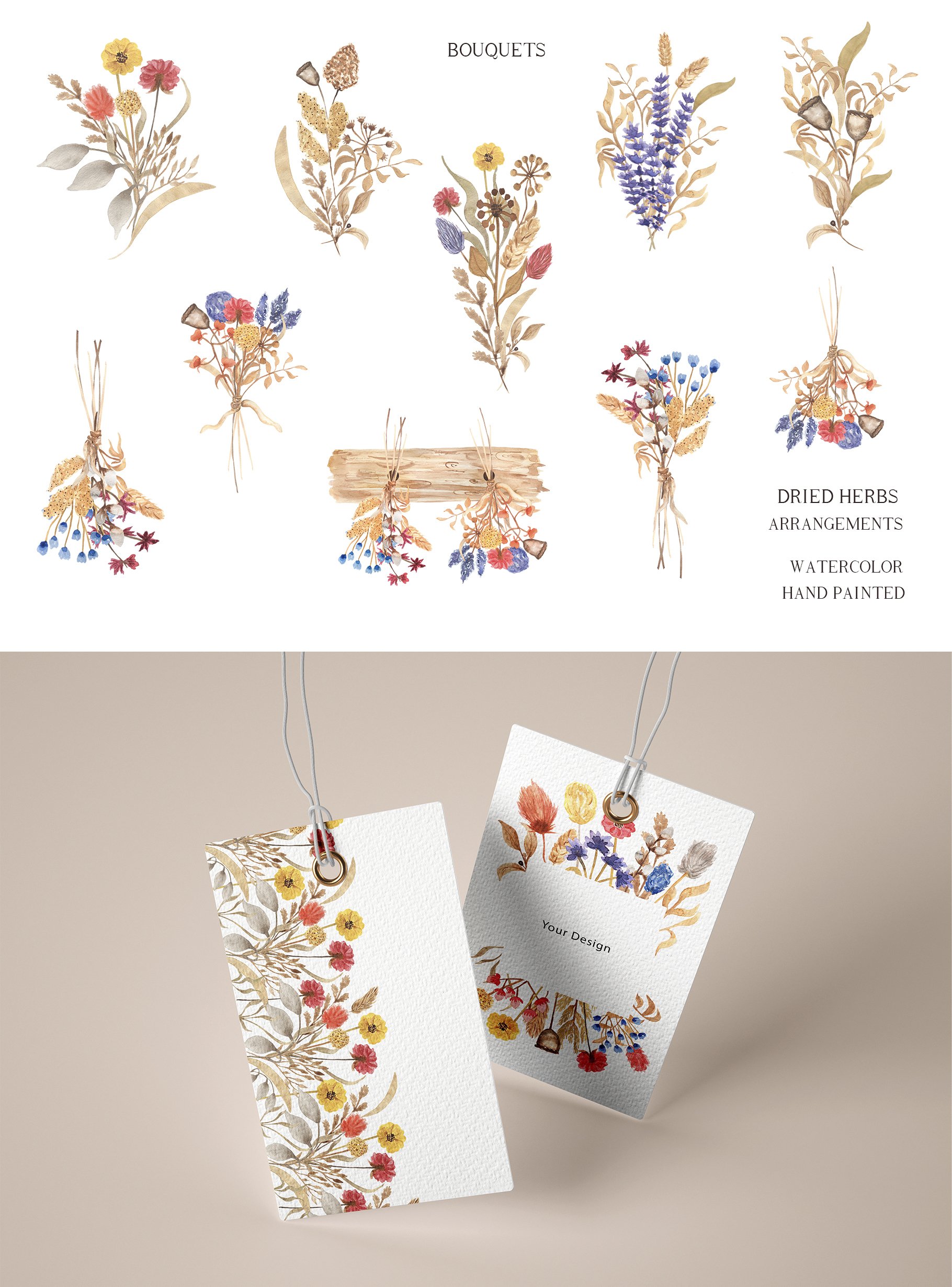 Watercolor Dried Wildflowers Collection Bundle
