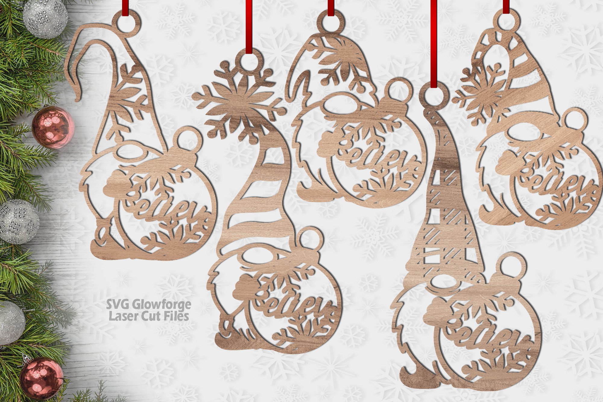 Christmas Gnome SVG Bundle | Snowflake Ornament Laser Files, image size:2000x1333