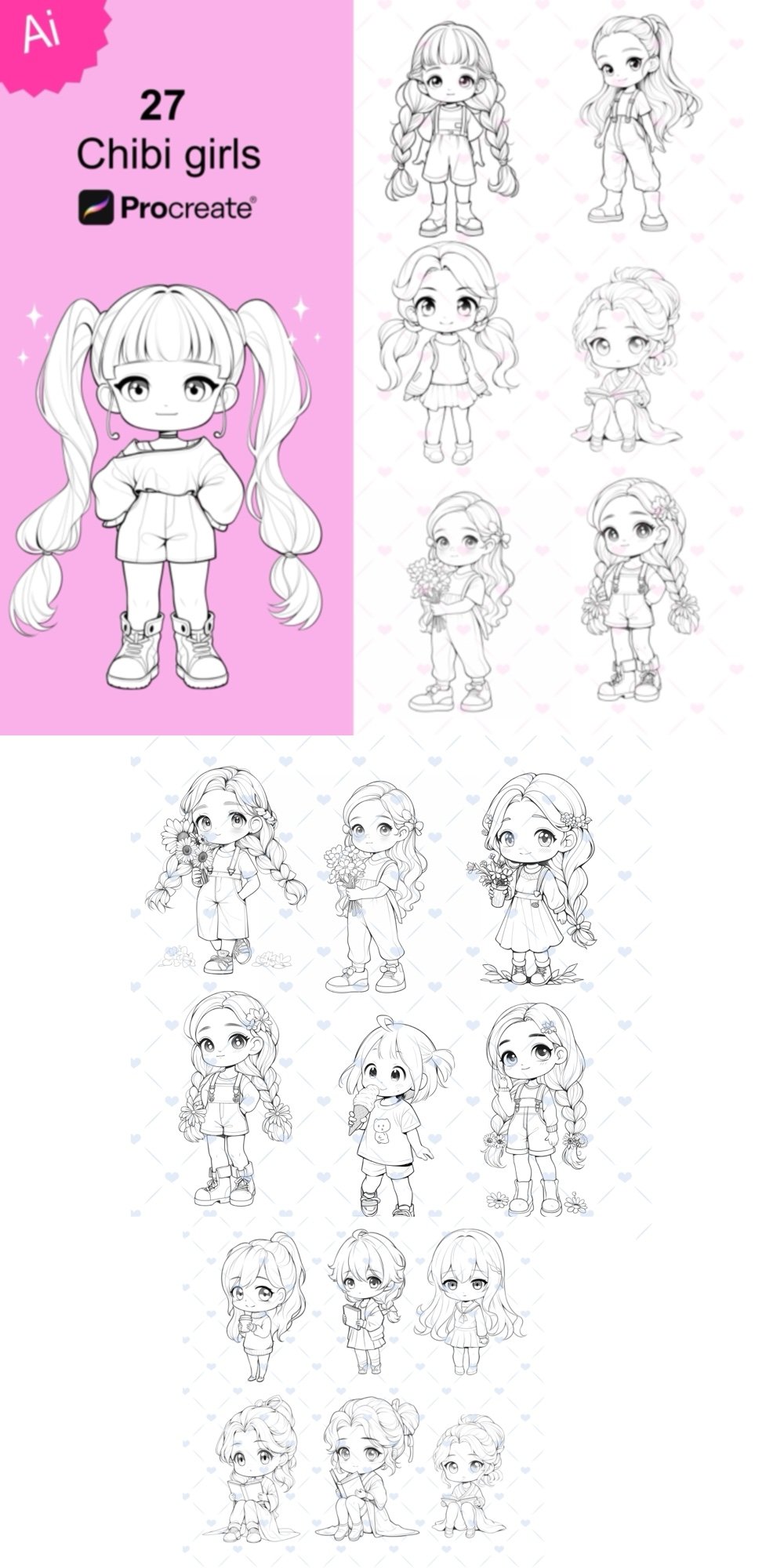 Procreate Cute Chibi Girls Stamp Brushes