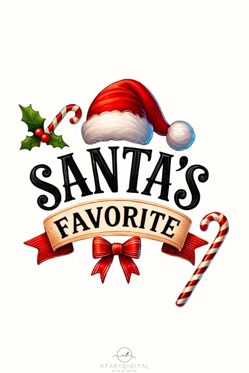 Santa's Favorite Retro Christmas PNG Digital Print for Card