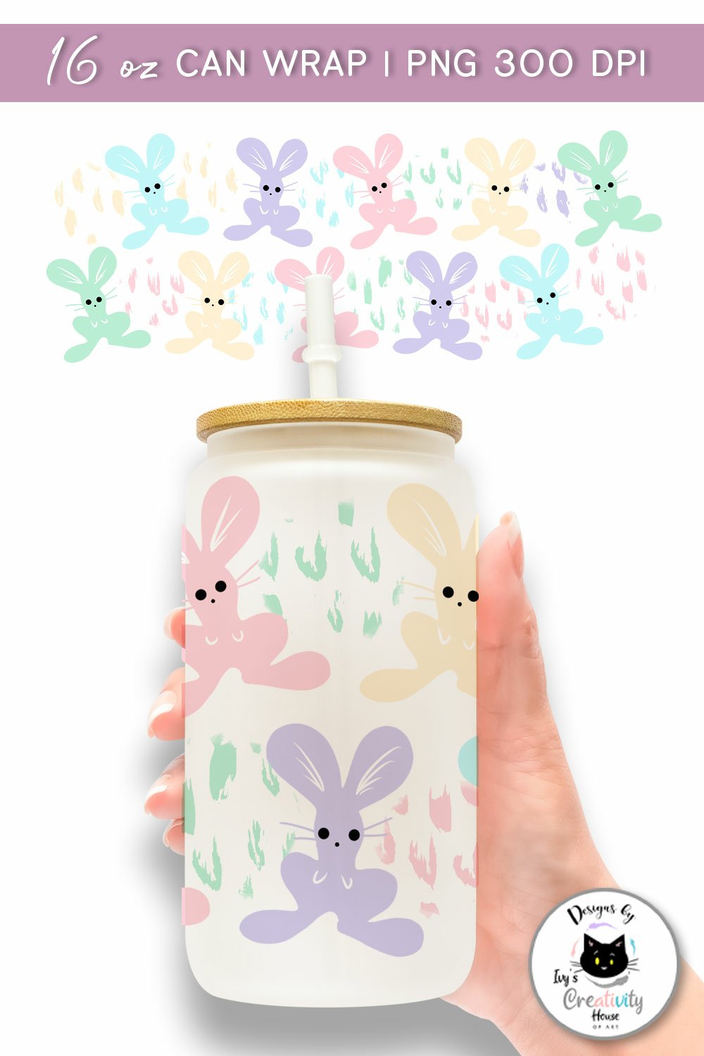 Cute Easter Bunny Glass Can Wrap | 16 Oz Glass Can Design