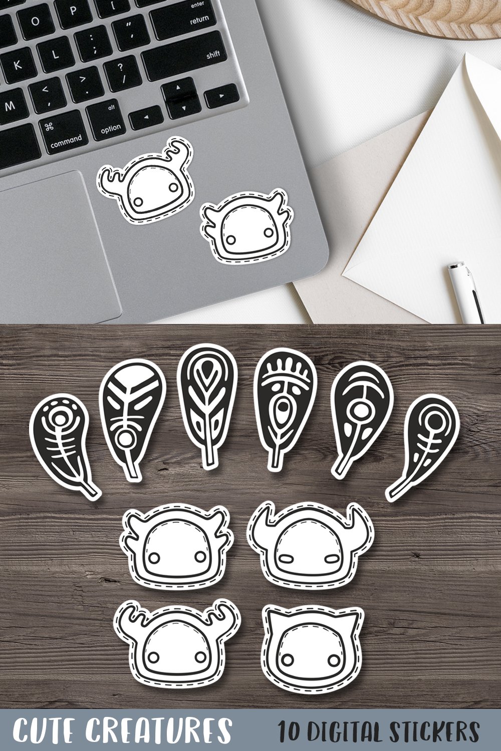 Black and white stickers Printable kawaii laptop stickers