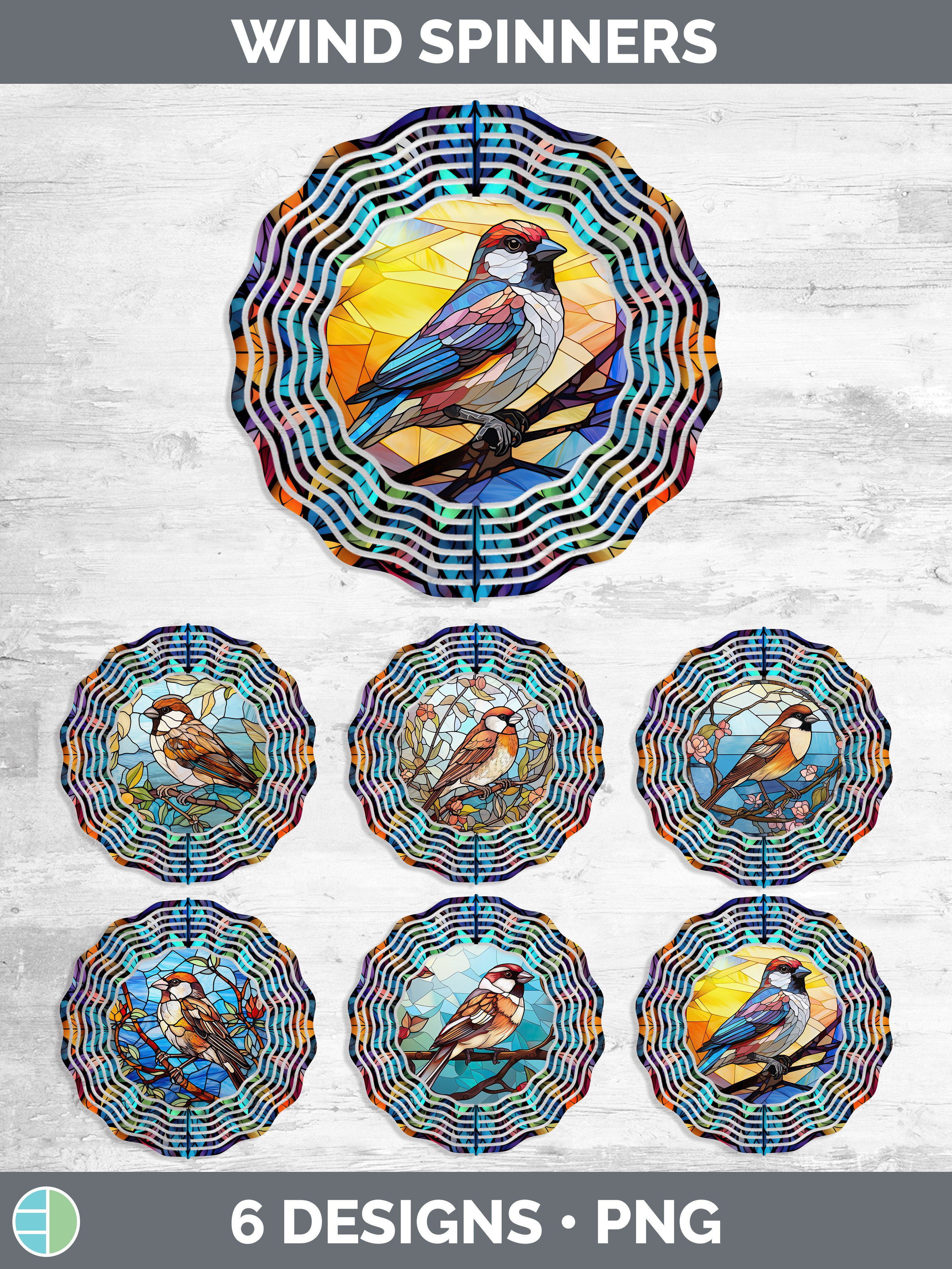 Stained Glass Sparrow Bird Wind Spinner | Sublimation Spinne
