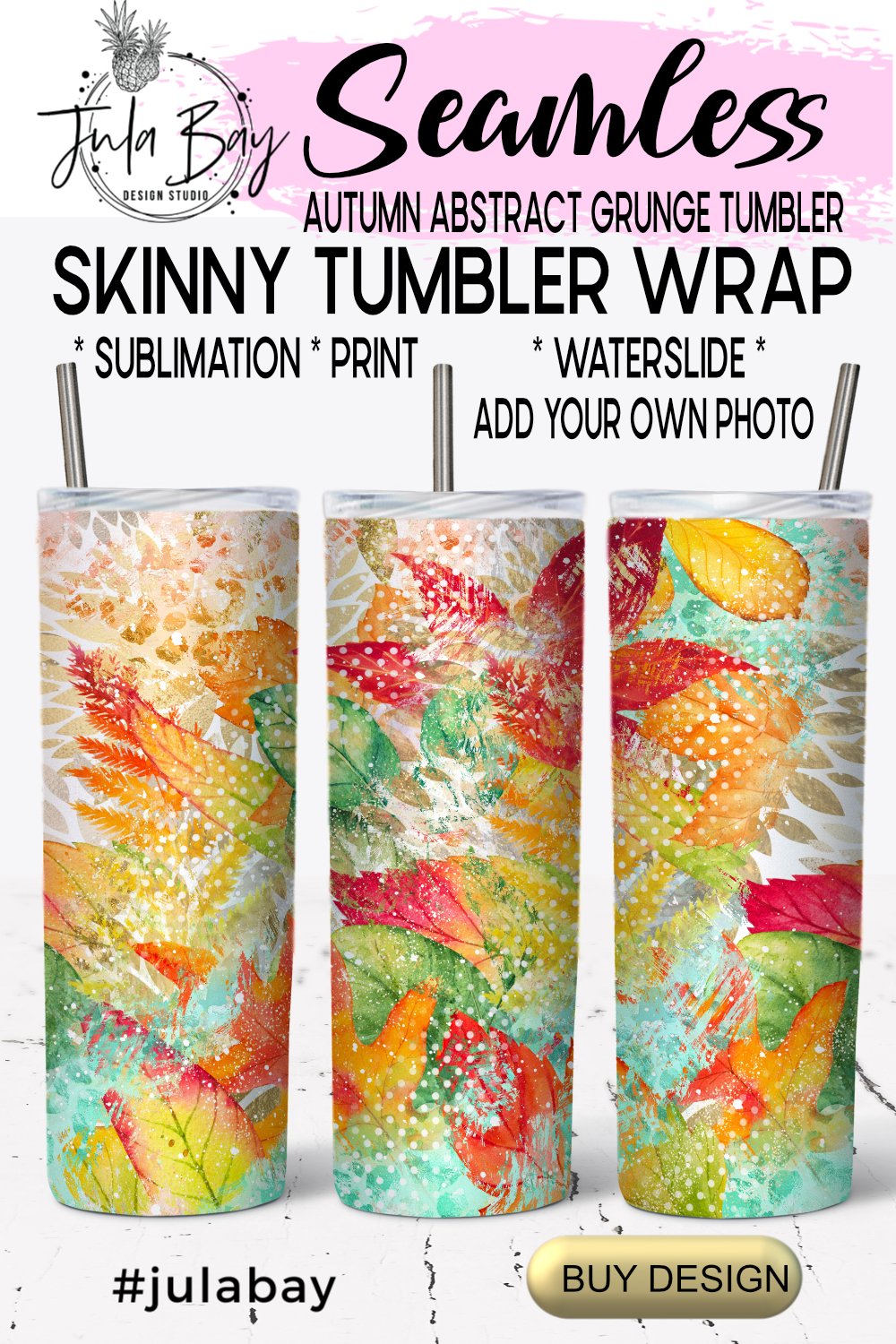 Autumn Tumbler Wrap, Fall Leaves Tumbler Design 20 oz Skinny