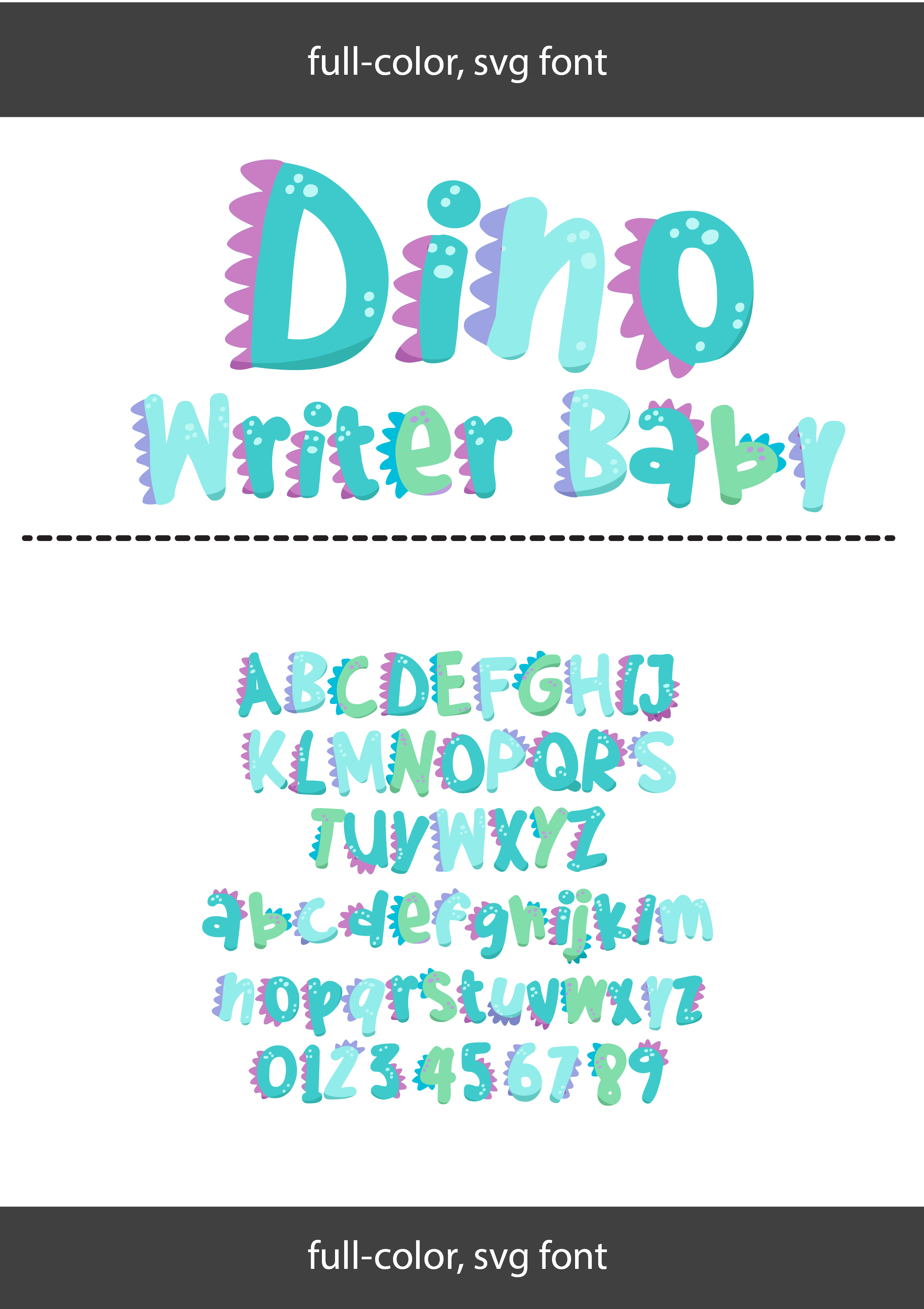 Full pastel-colored, dinosaur font for Canva and Cricut.