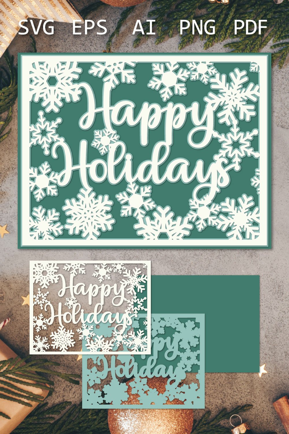 Layered Christmas SVG, Happy Holidays card papercut template