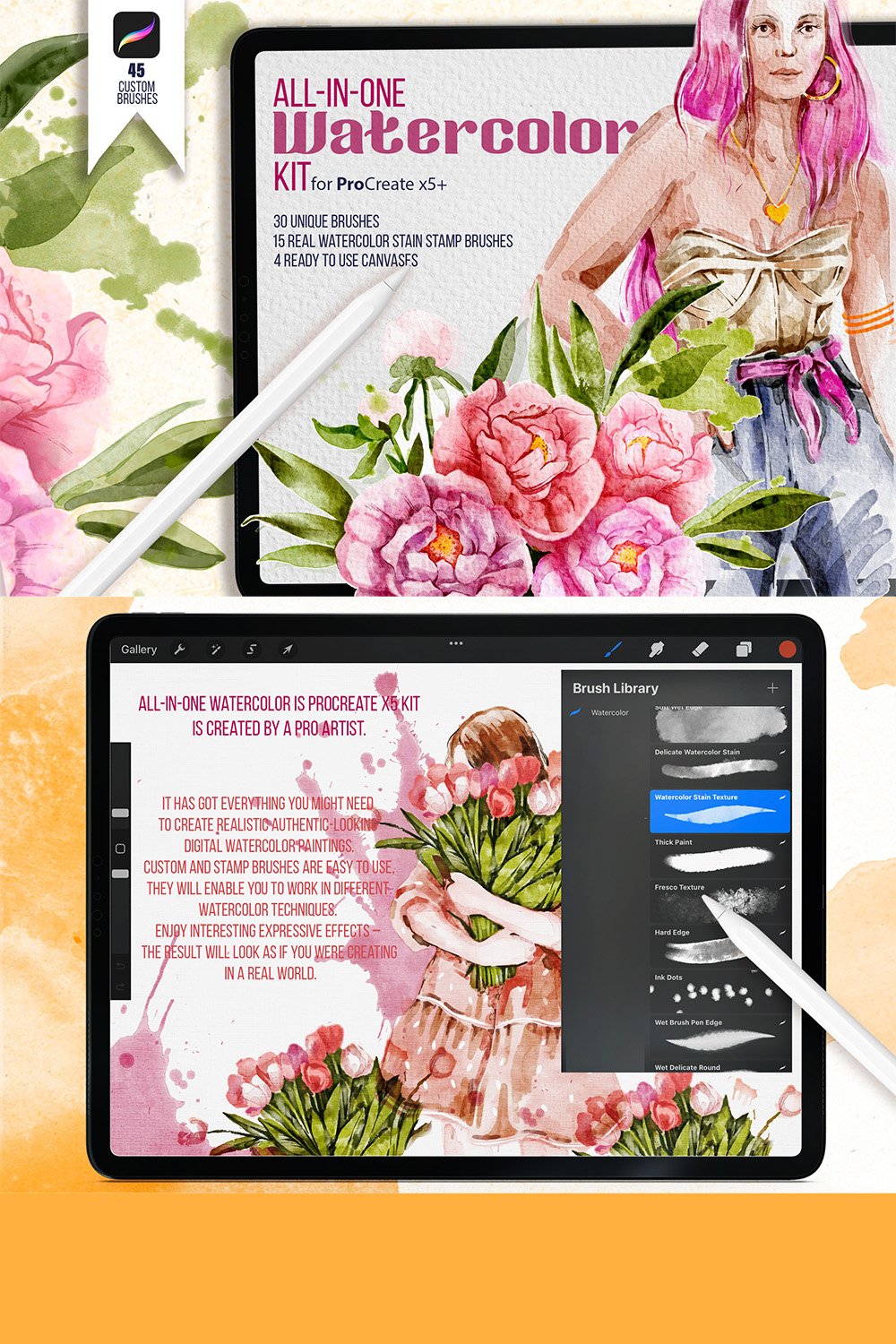 PROCREATE REALISTIC WATERCOLOR BRUSHES SET