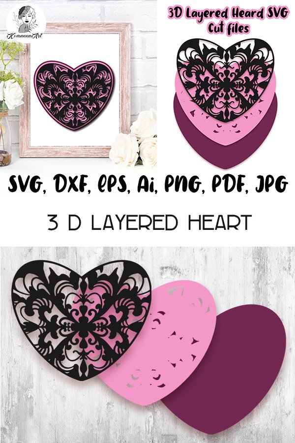 3D heart SVG / 3D Layered SVG / Valentine Cut File (1213861)