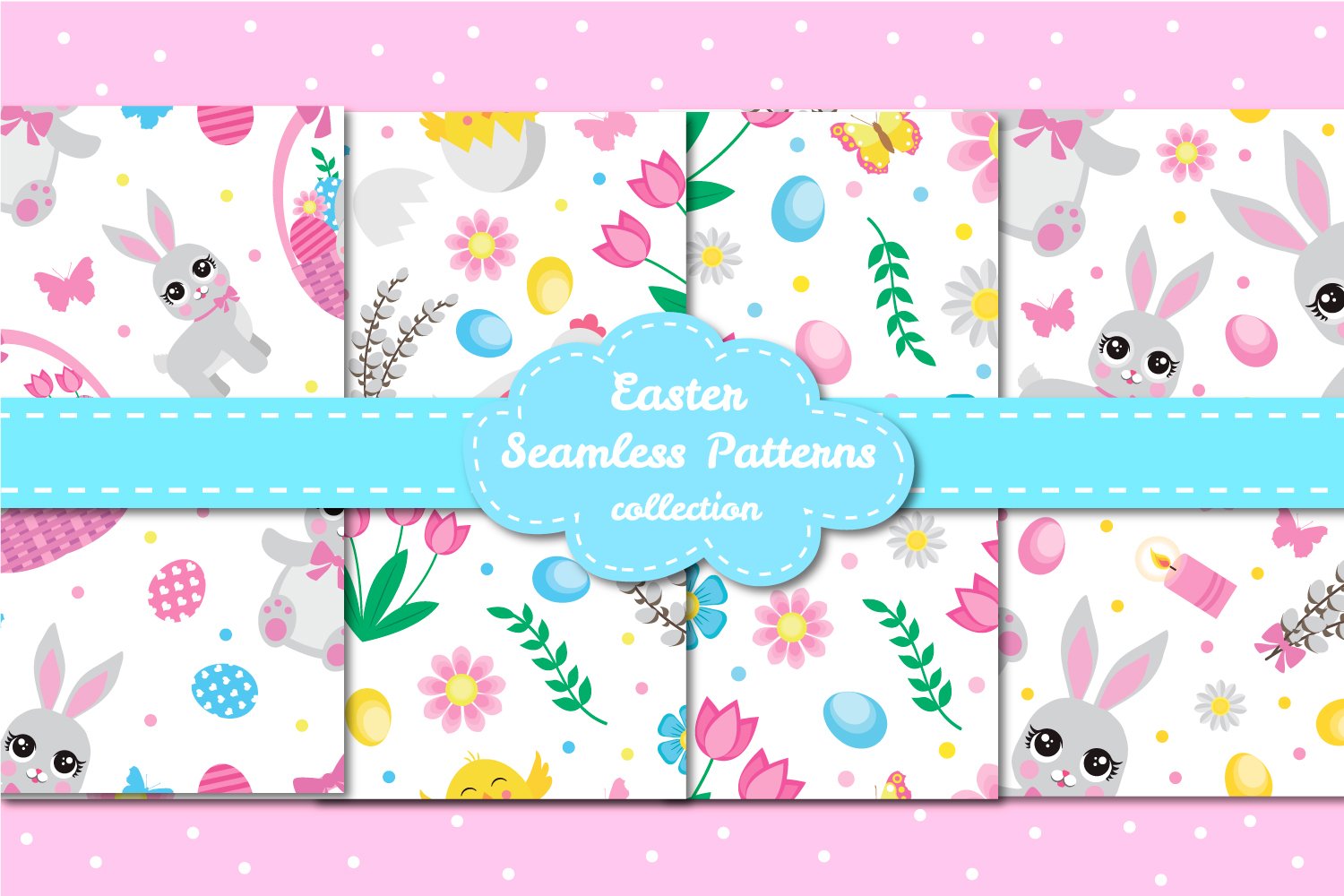 Cute set of Easter seamless patterns set