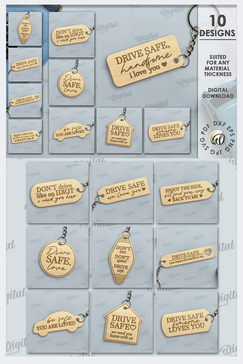 Wooden Driver Keychains Bundle Lasercut. Driving Keyring SVG