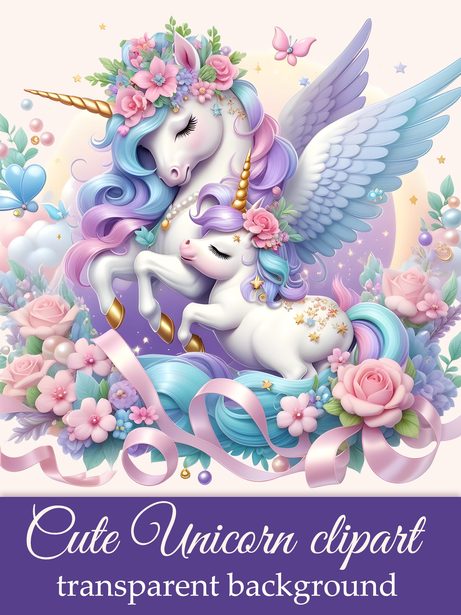 Unicorn Clipart, Mother's Day Clipart, Unicorn Mom and Baby Unicorn Clipart, Mother's Day Clipart, Unicorn Mom and Baby