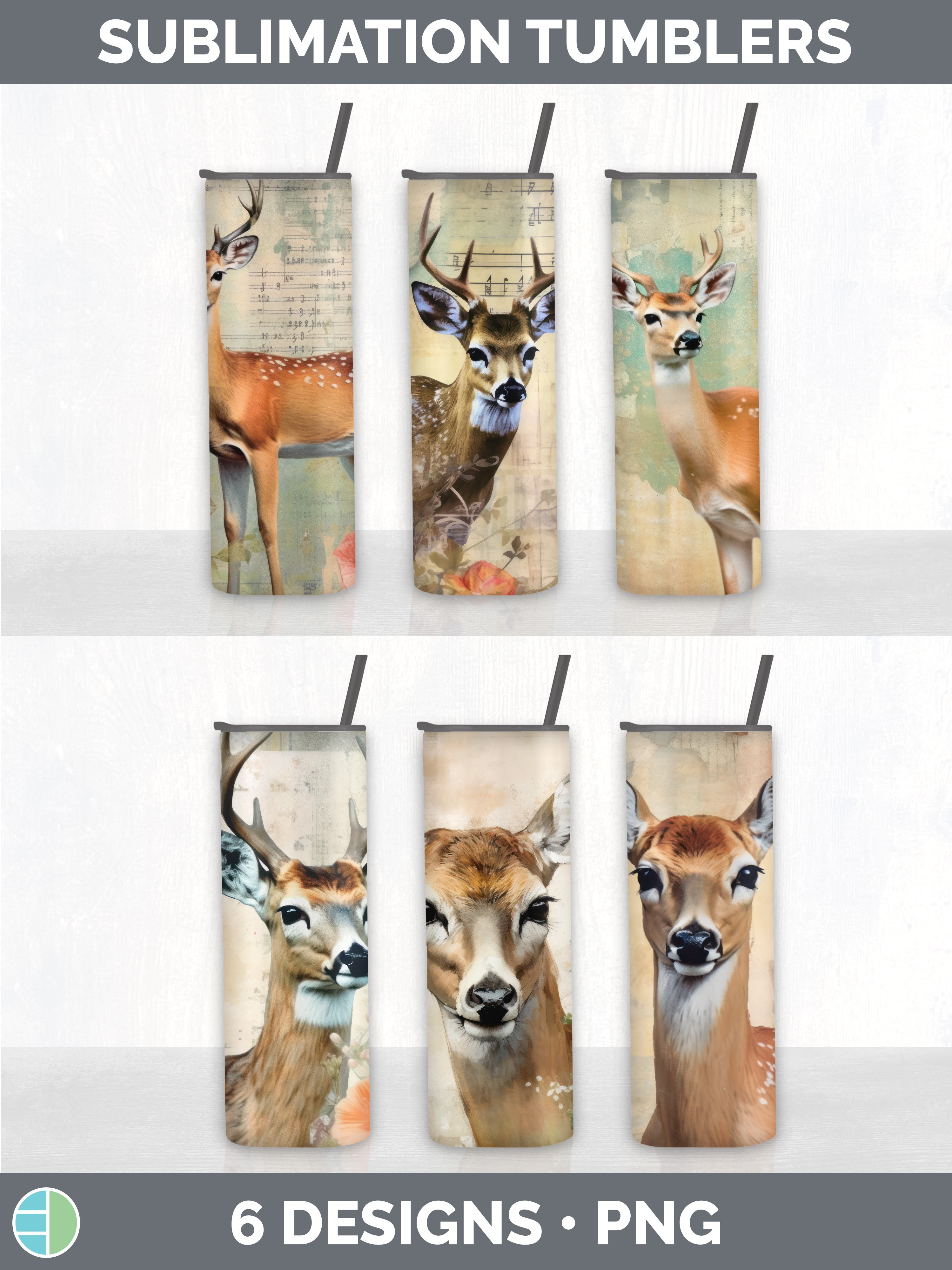 Vintage Deer Tumbler | Sublimation 20 oz Skinny Tumbler Desi