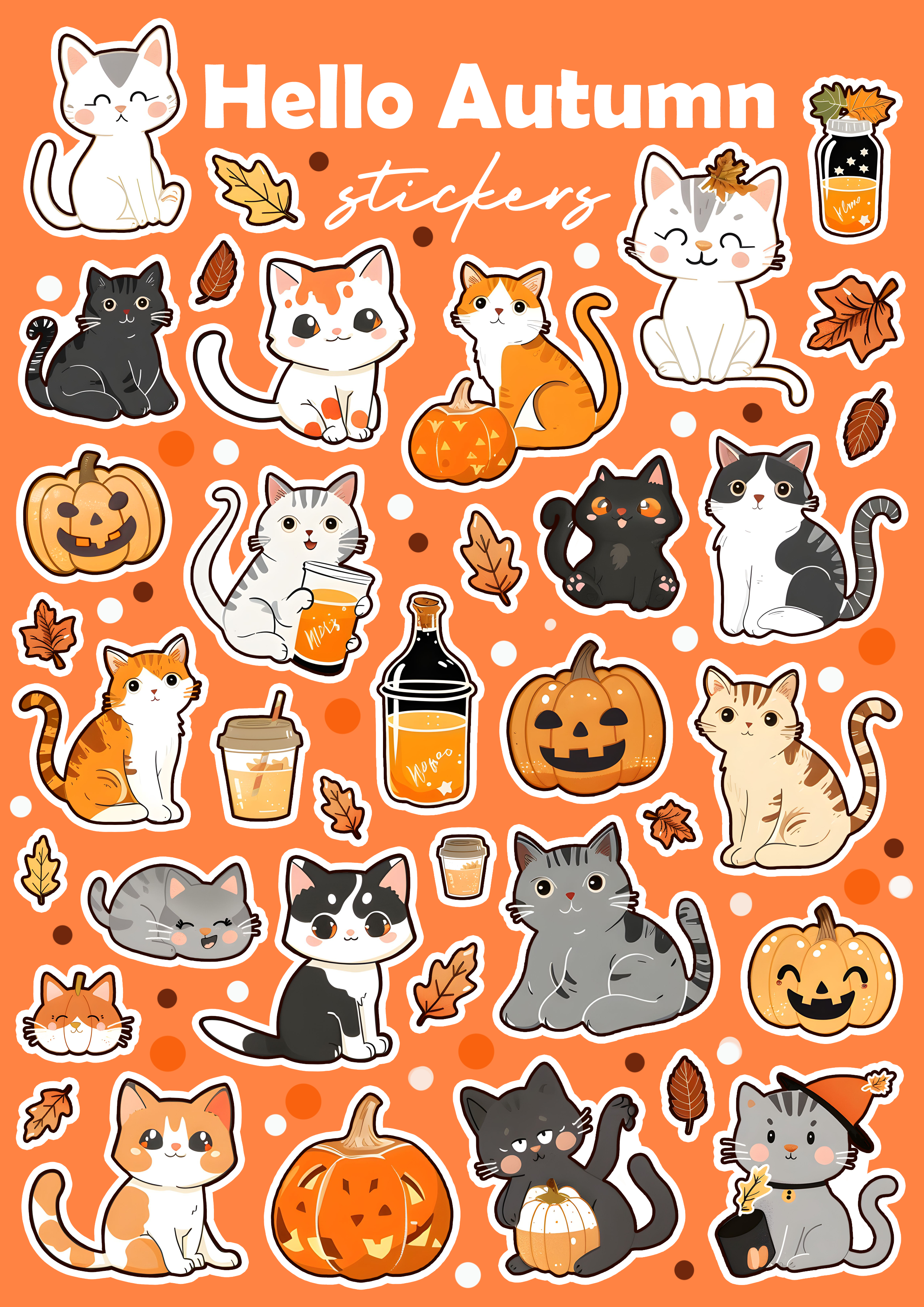 Fall Cat Stickers Cozy Autumn Stickers |Png/Jpeg Print and cut