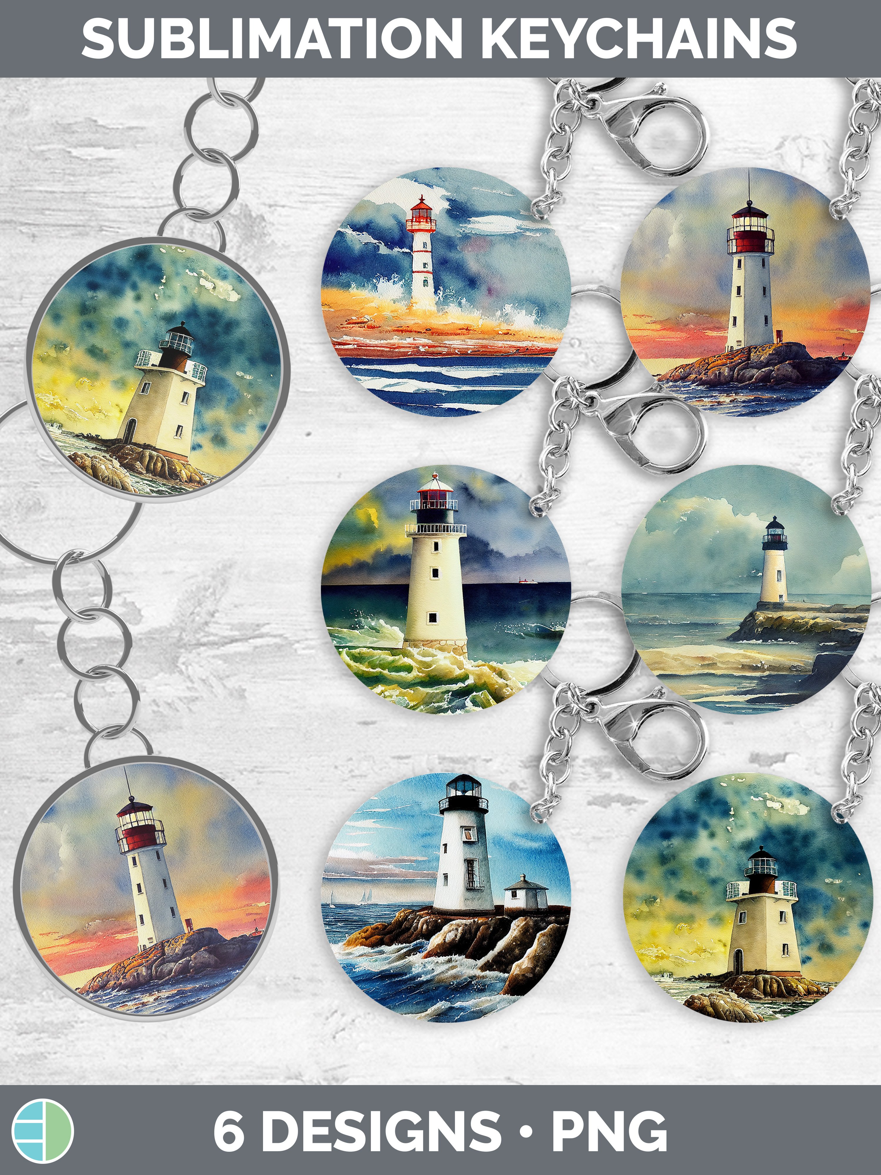 Watercolor Lighthouse Keychain Bundle | Keyring Sublimation