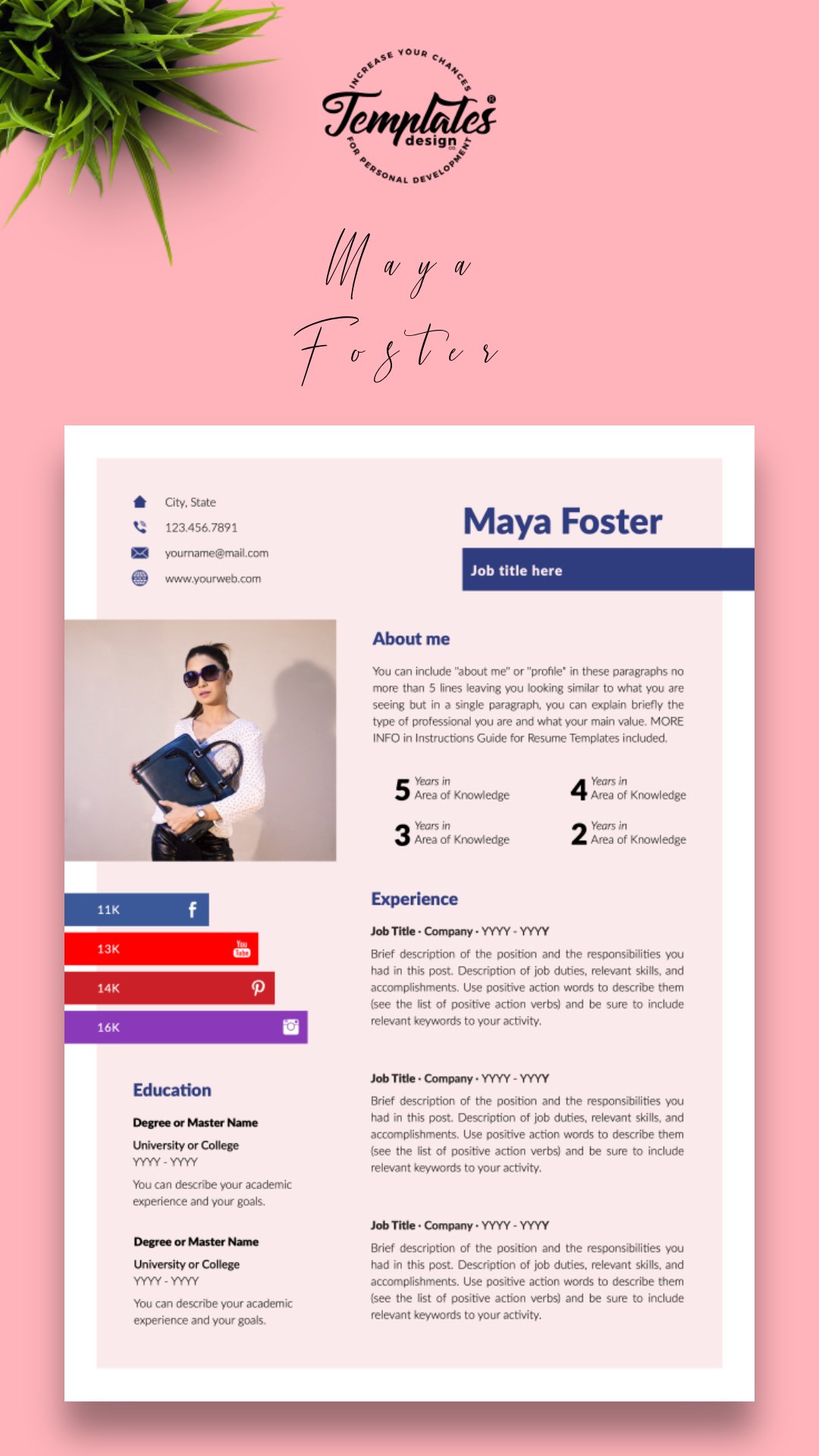 Modern Resume CV Template for Word & Pages Maya Foster