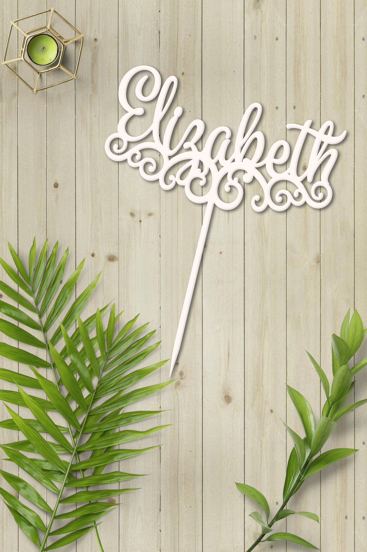 Elizabeth. Name topper for a birthday cake. Laser cutting.
