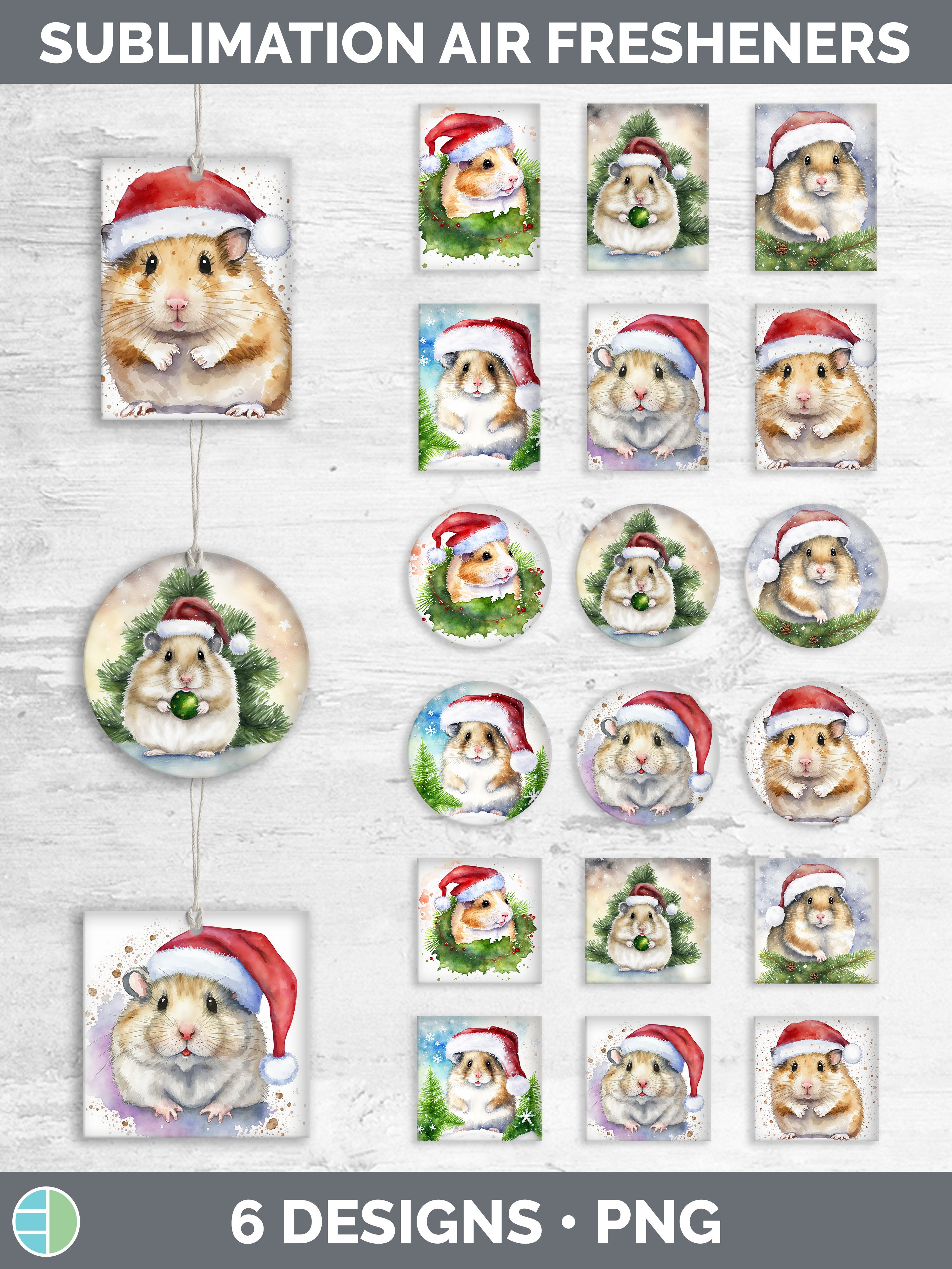 Santa Hamster Christmas Air Freshener Sublimation Designs