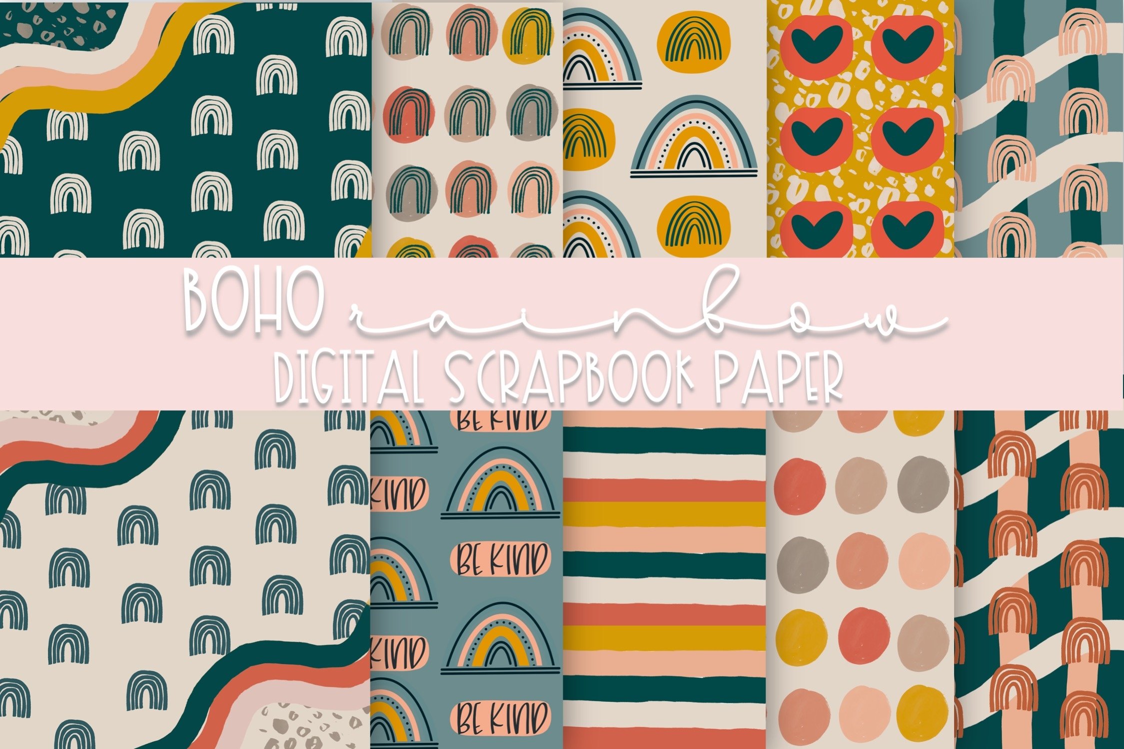Modern Boho Rainbow Scrapbook Paper | Modern Design