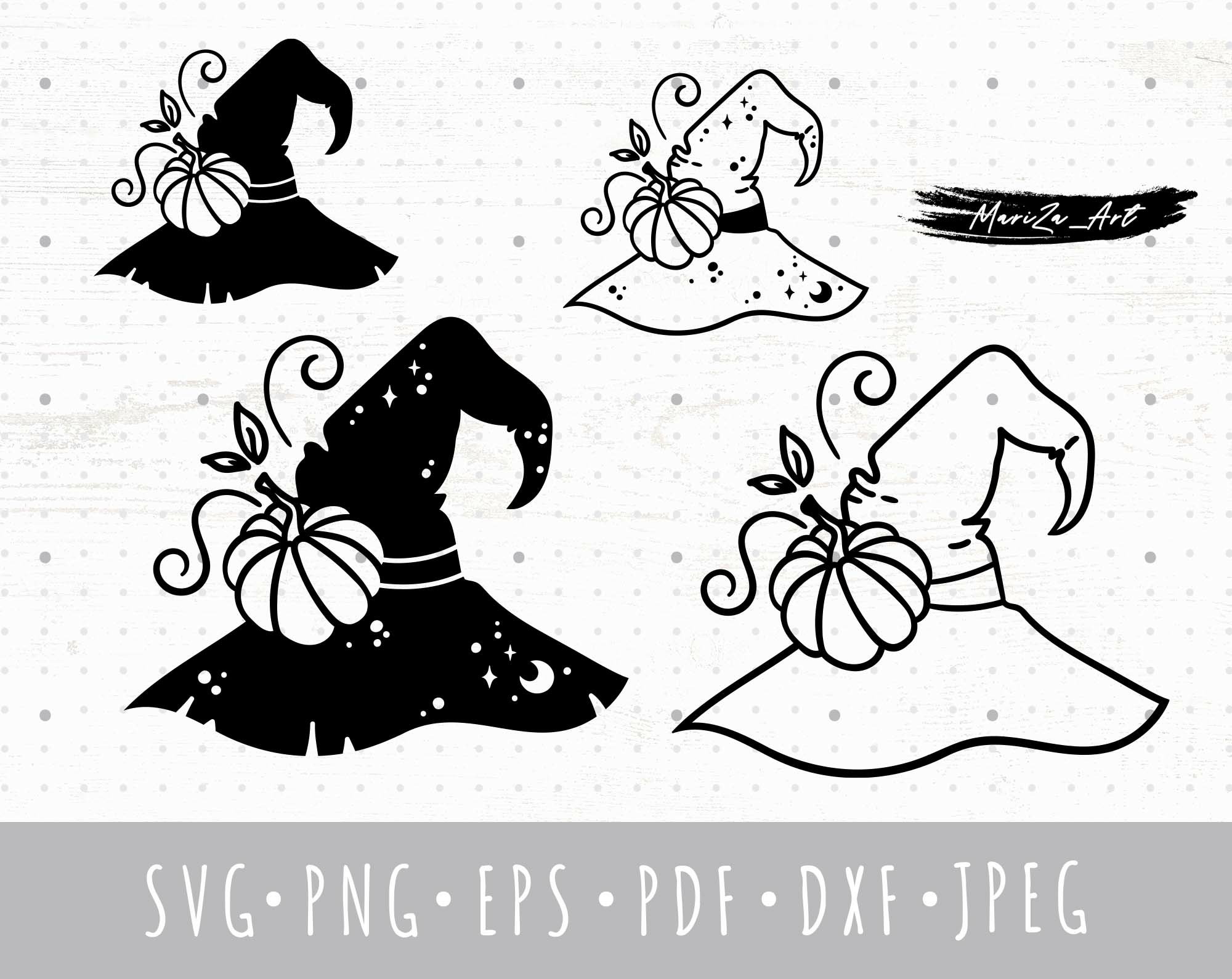 Halloween witch Hat and Pumpkin SVG PNG set