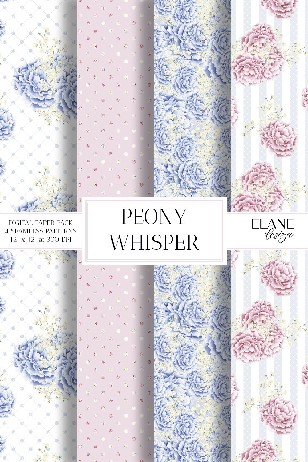Peony Digital Paper, Shabby Chic Floral Seamless (4092248)