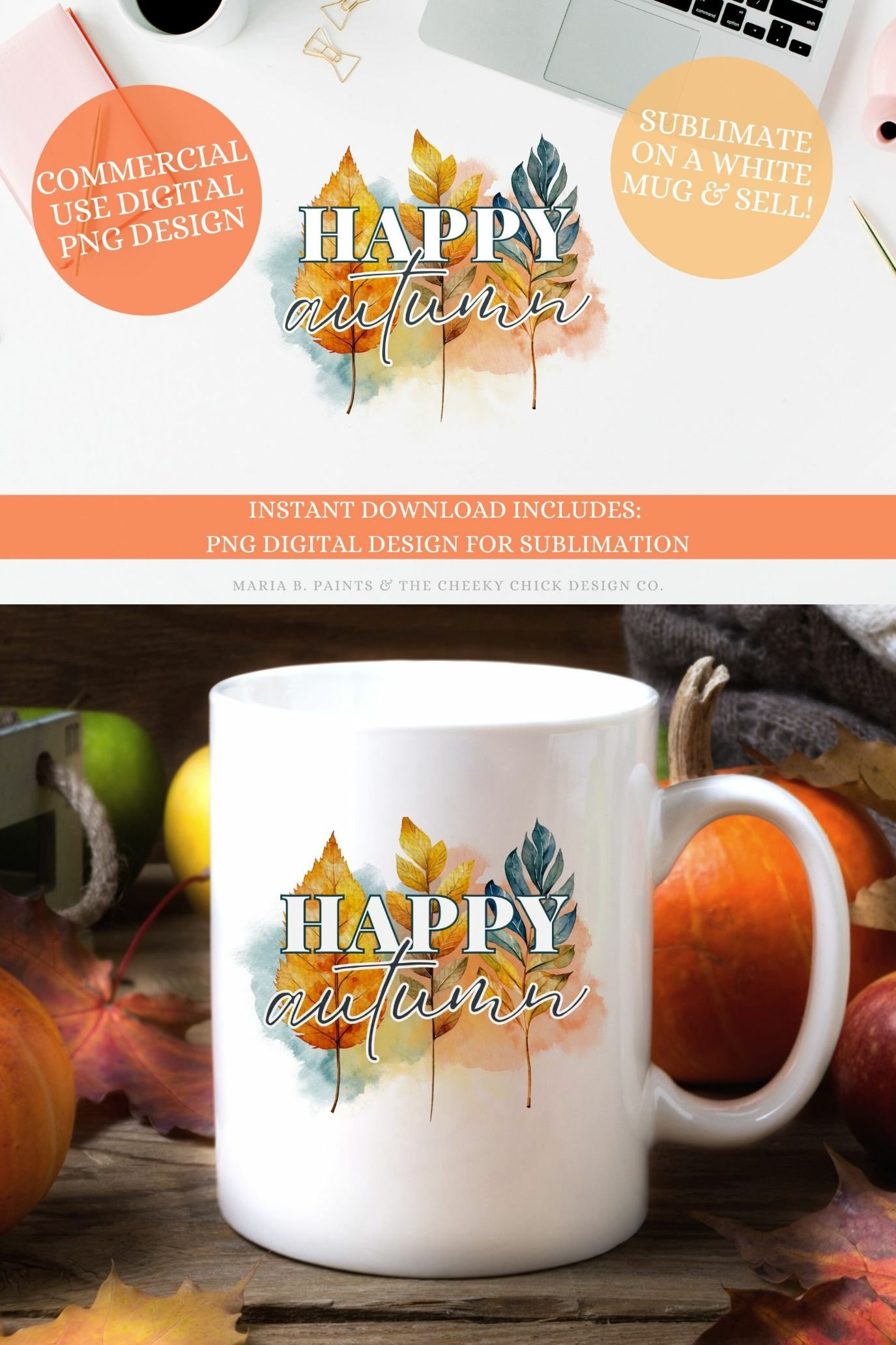 Happy Autumn: Watercolor Fall Leaves Sublimation Design